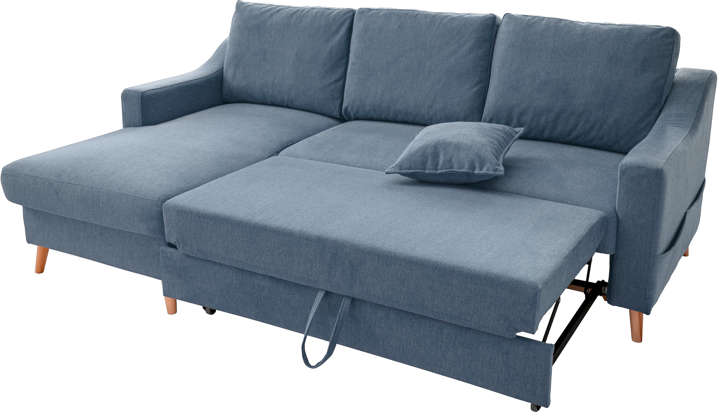 INOSIGN Ecksofa »Valentina L-Form«, 2 Zierkissen, mit Seitentasche, ausziehbarer Liegefläche, Bettkasten