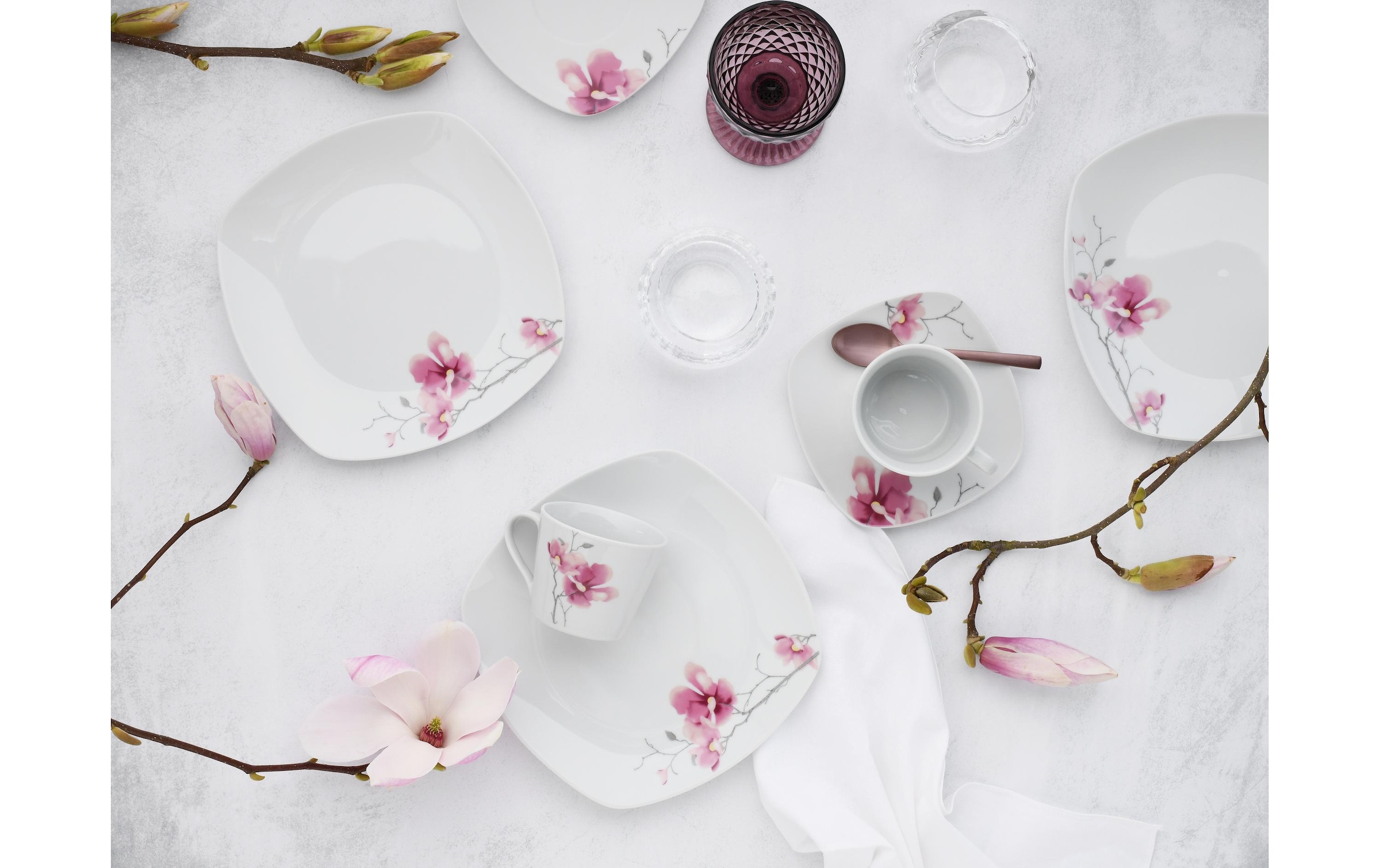 CreaTable Frühstücksteller »Teller-Set Rosa/Weiss«