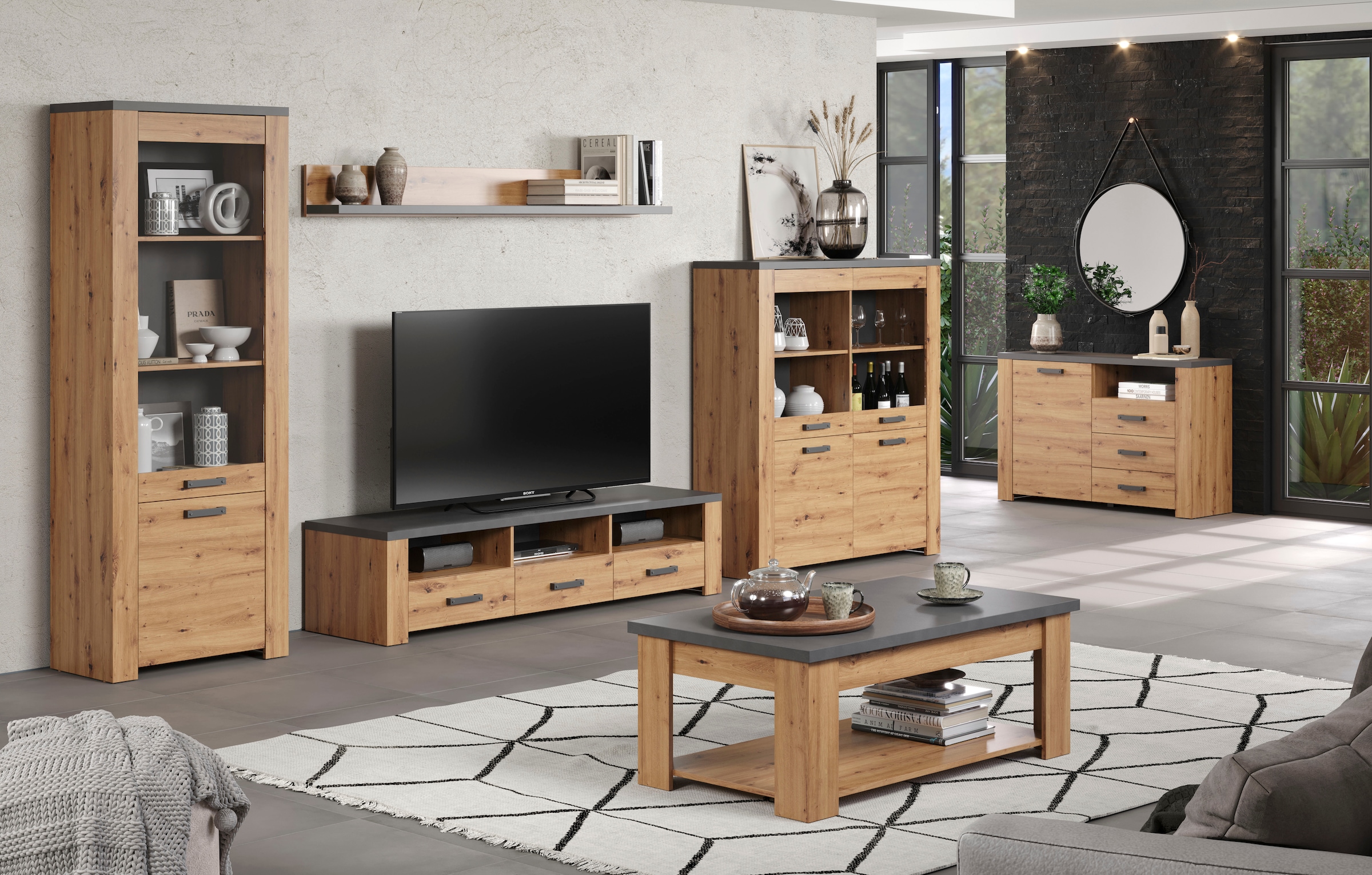 Home affaire Sideboard »Ambres«, (1 St.), matte Echtholzoptik, ca. Masse BxH: 127x83 cm, TV Schrank, Eiche