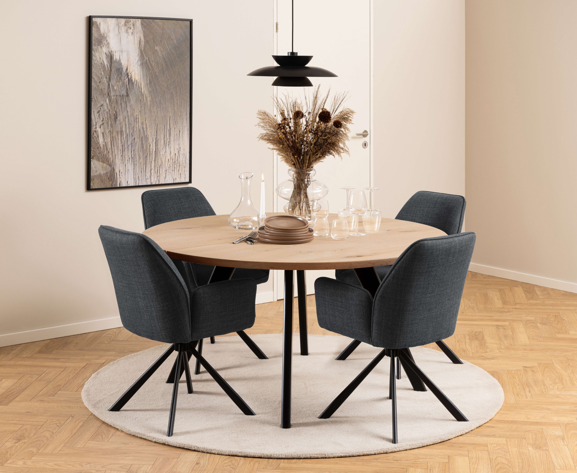 ACTONA GROUP Chaise de salle à manger »Glenda 2er-Set, 360° drehbar, mit Armlehnen, in mehreren Farben« () rembourré, avec accoudoir, pieds en acier noir, pivotant, lot de 2