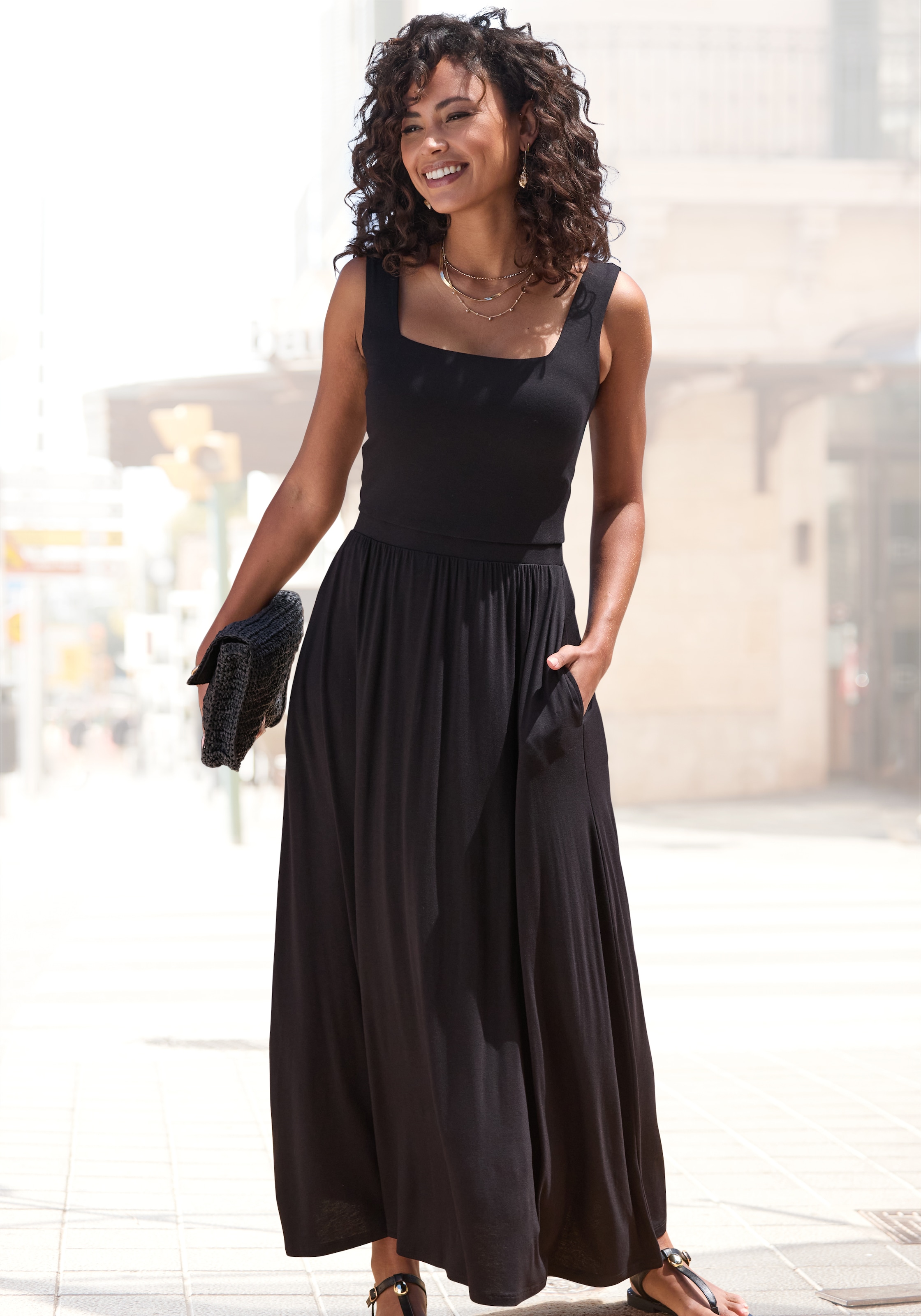Image of Vivance Midikleid "mit Taschen aus weicher Viskose-Stretch-Qualität" Seitennahttaschen luftiges Jerseykleid, Basickleid, elegantes Sommerkleid, Trägerkleid