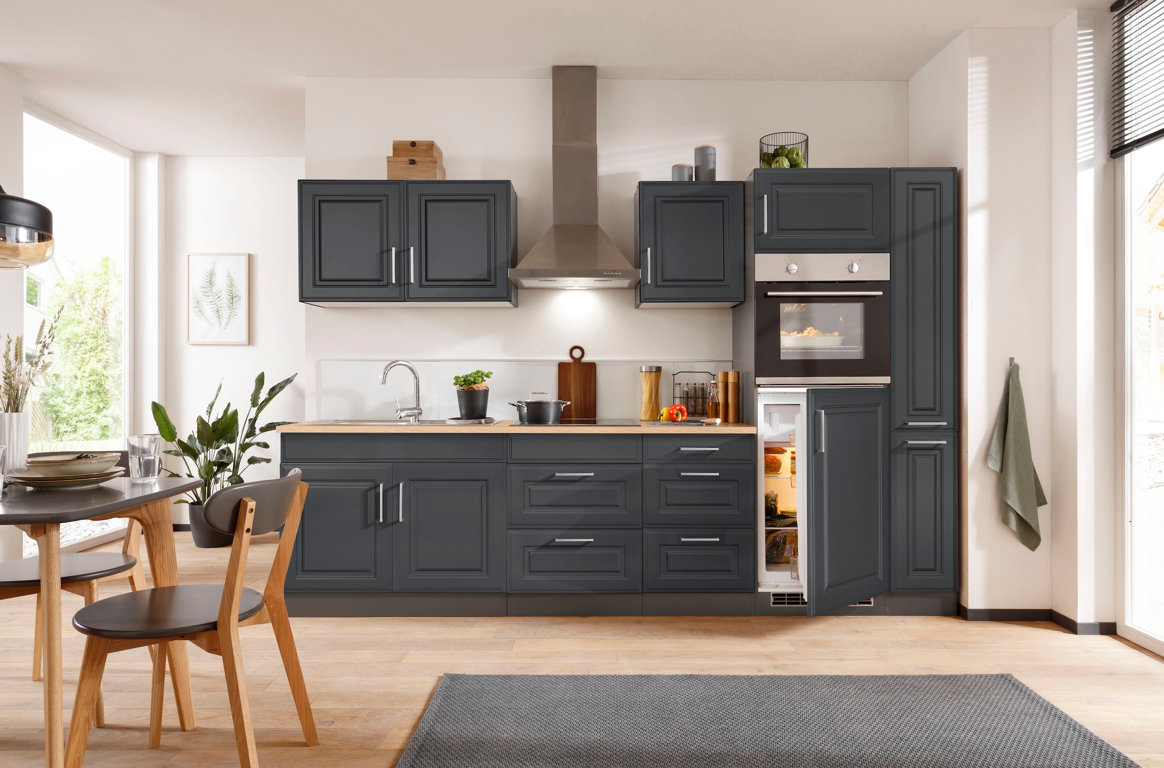 KOCHSTATION Kitchenette »KS-Stockholm – Küche mit hochwertiger und detailreicher Landhausfront« Largeur 300 cm, avec appareils E en option, avec façades MDF