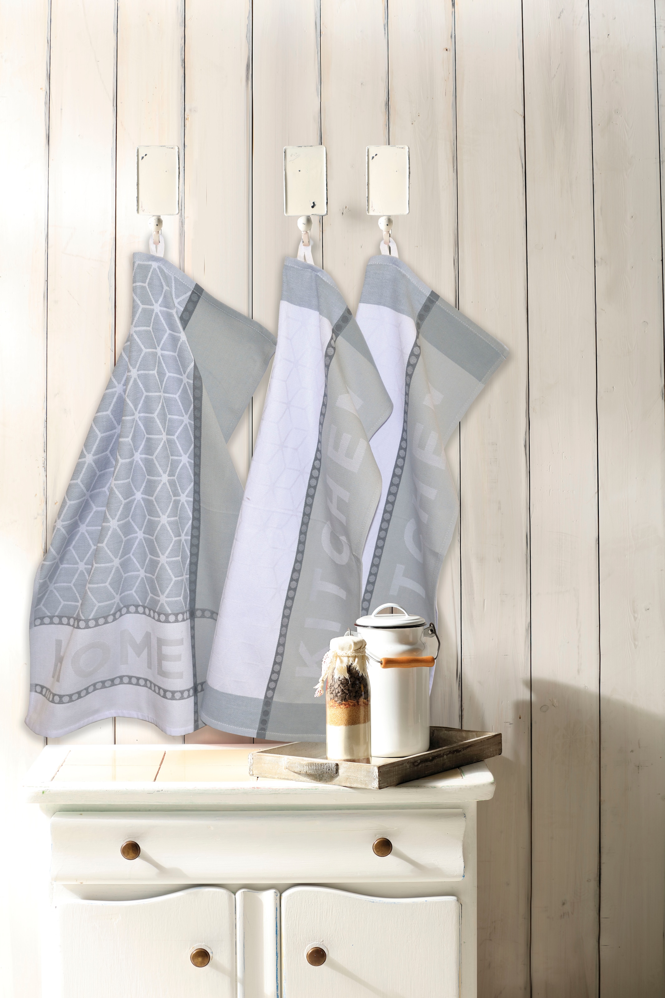 Dyckhoff Chiffon à vaisselle »HOME & KITCHEN, Masse je Tuch ca. 50x70 cm, aus 100% Baumwolle« avec deux motifs différents
