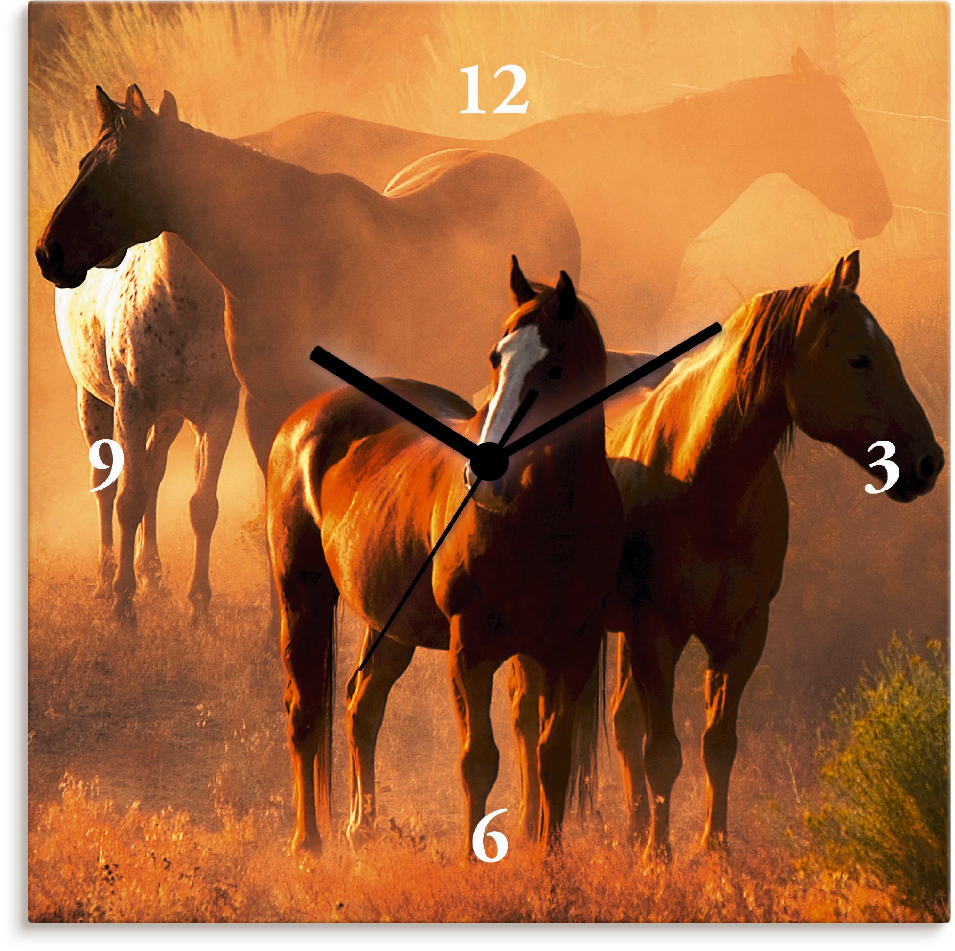 Image of Artland Wanduhr »Friedliche Versammlung - Pferde«, lautlos, ohne Tickgeräusche, nicht tickend, geräuschlos - wählbar: Funkuhr o. Quarzuhr, moderne Uhr für Wohnzimmer, Küche etc. - Stil: modern bei Ackermann Versand Schweiz