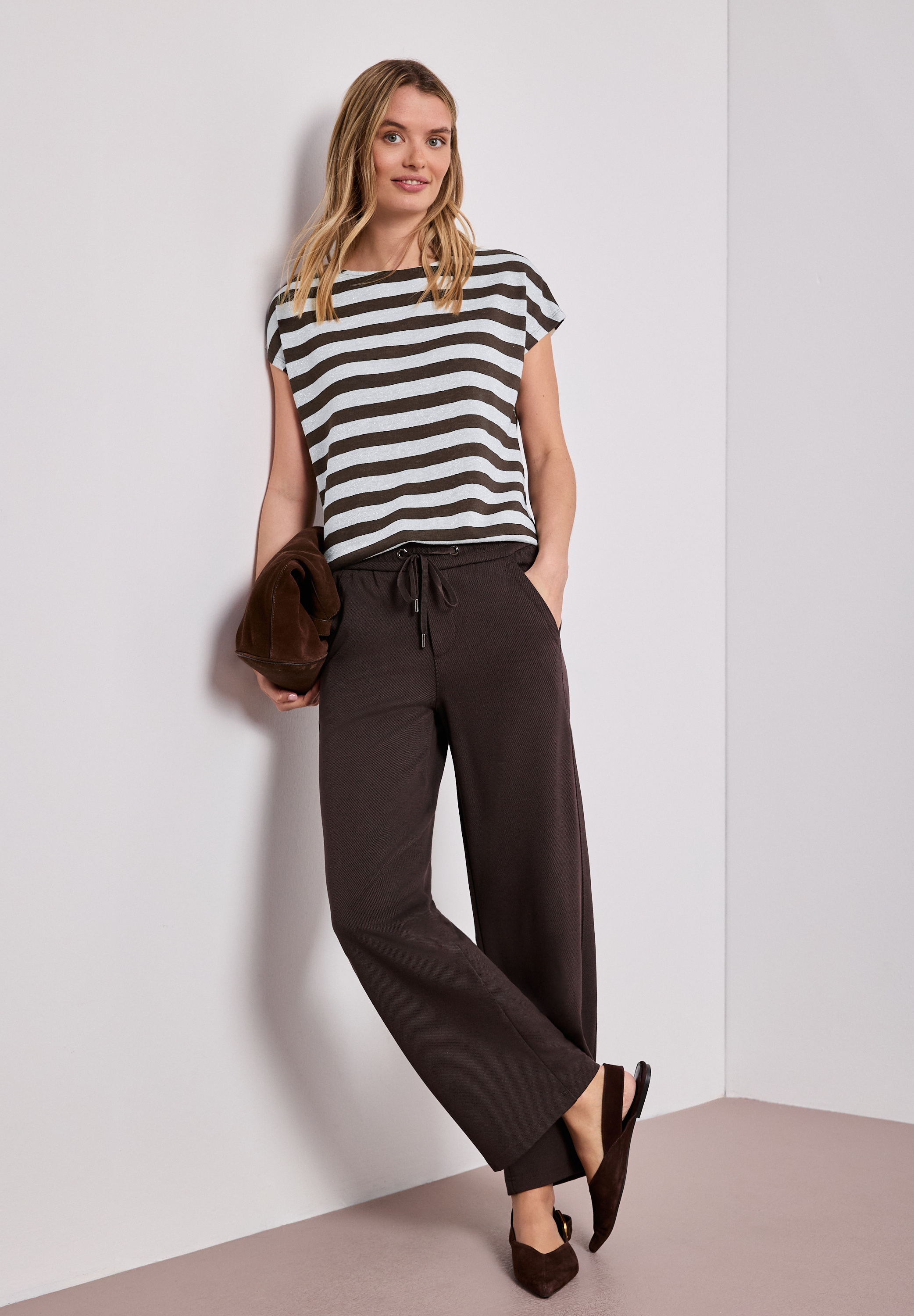 STREET ONE Haut de chemise Motif rayé avec détails pailletés, fentes latérales