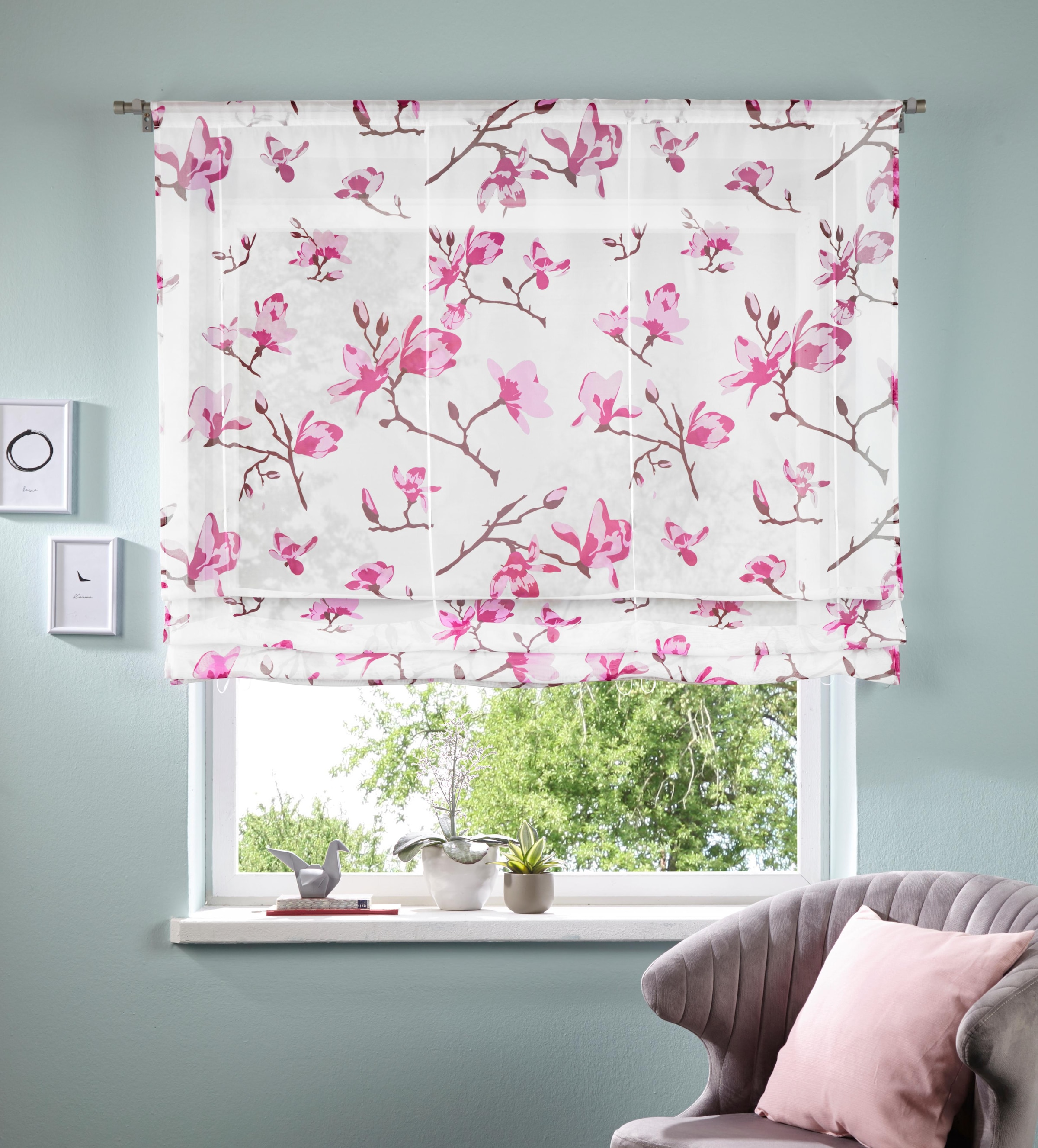 my home »Orchidee«, kaufen Stangendurchzug, Bändchenrollo bequem Voile, mit Polyester Transparent