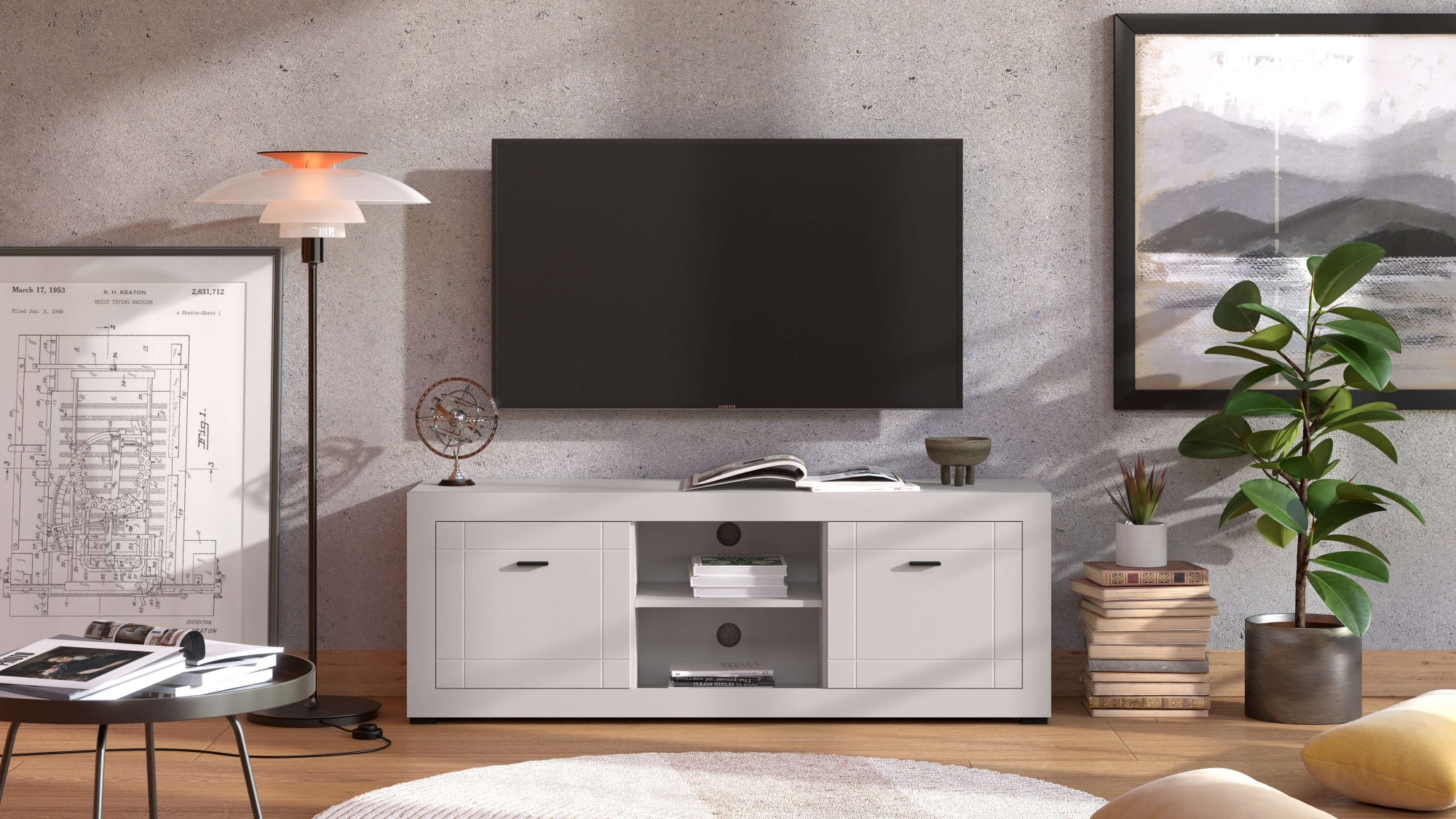 Home affaire Lowboard »Warwick TV-Board, TV-Kommode, TV-Schrank, TV-Unterschrank, TV-Möbel« Elegantes Lowboard in Kaschmir mit viel Stauraum, Heissfolienprägung