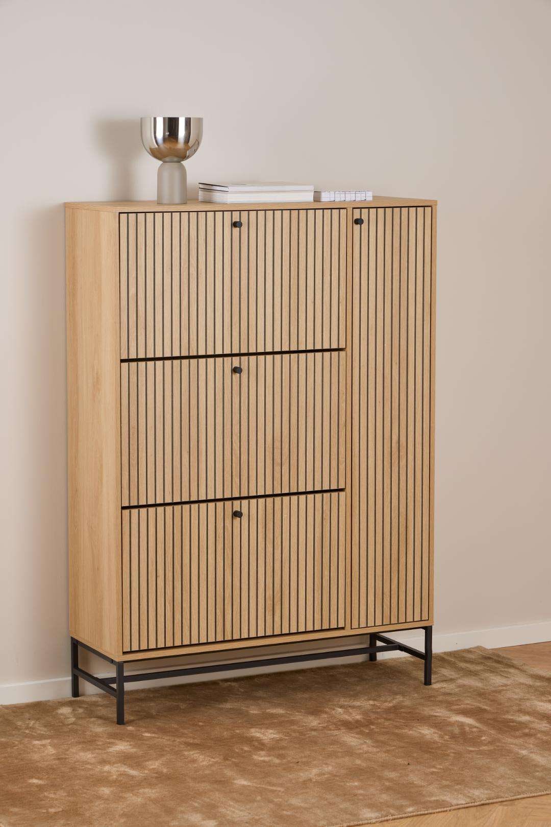 Image of ACTONA GROUP Schuhschrank "Albany Schuhschrank – modernes Design & Stauraum mit Lamellenfront" Schuhmöbel mit 3 Fächern und extra Stauraum für Zubehör, B: 98,7 cm