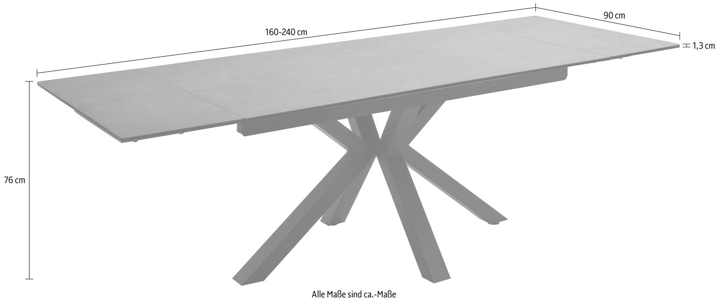 MCA furniture Table de salle à manger »Nagano« Esstisch Glas-Keramik mit Stirnauszug