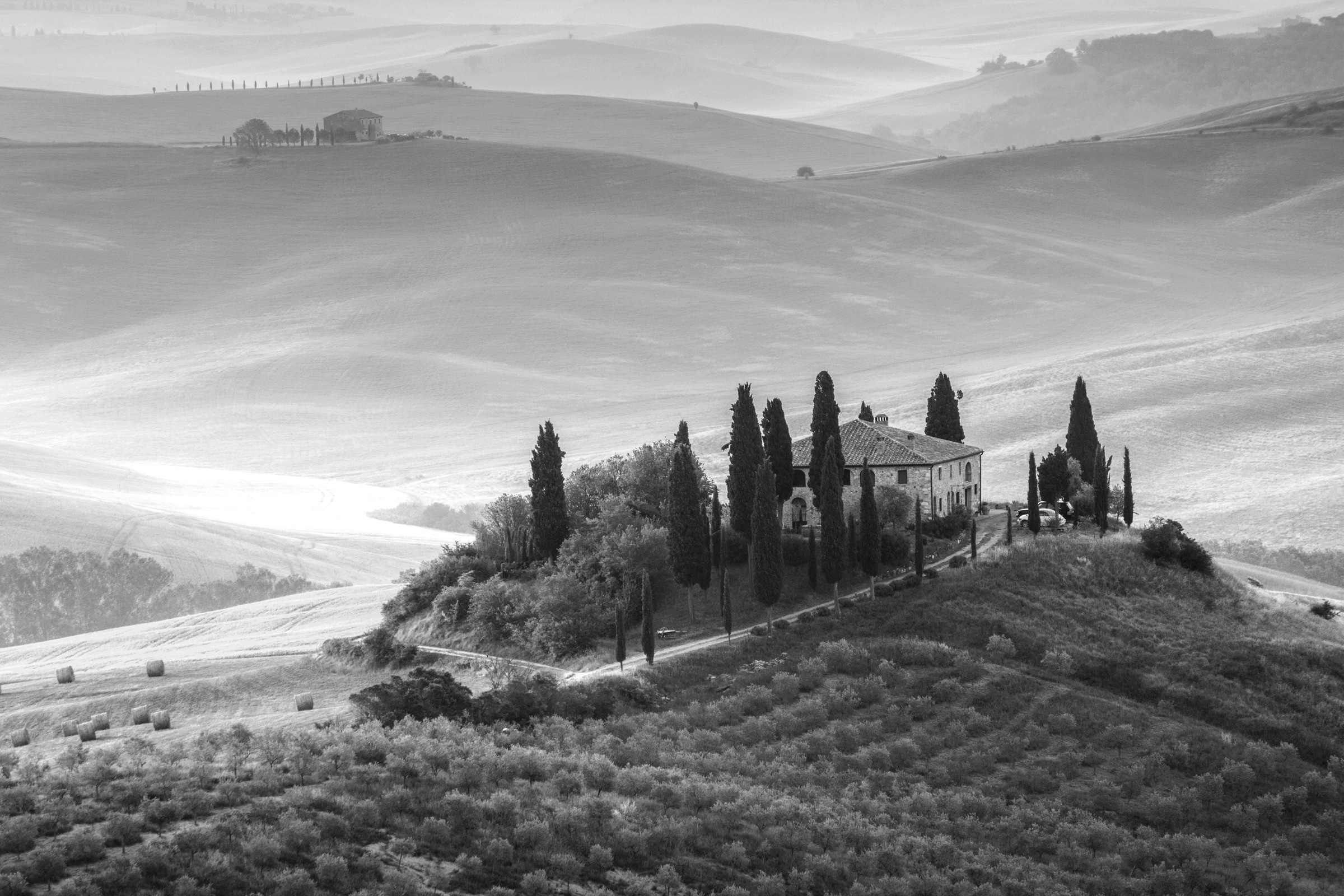 Papermoon Fototapete »Italien Landschaft Schwarz & Weiss«