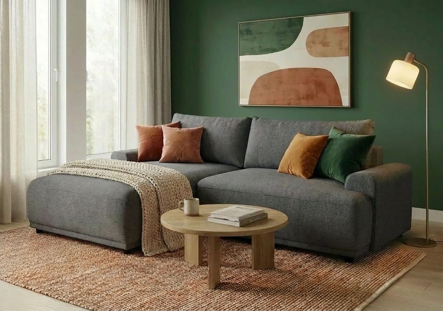 Image of TRENDMANUFAKTUR Ecksofa "Fordon, Schlafsofa mit Bettkasten, Couch in L-Form, Breite 250 cm" in Struktur fein LEO, haustierfreundlich, anthrazit, Recamiere links