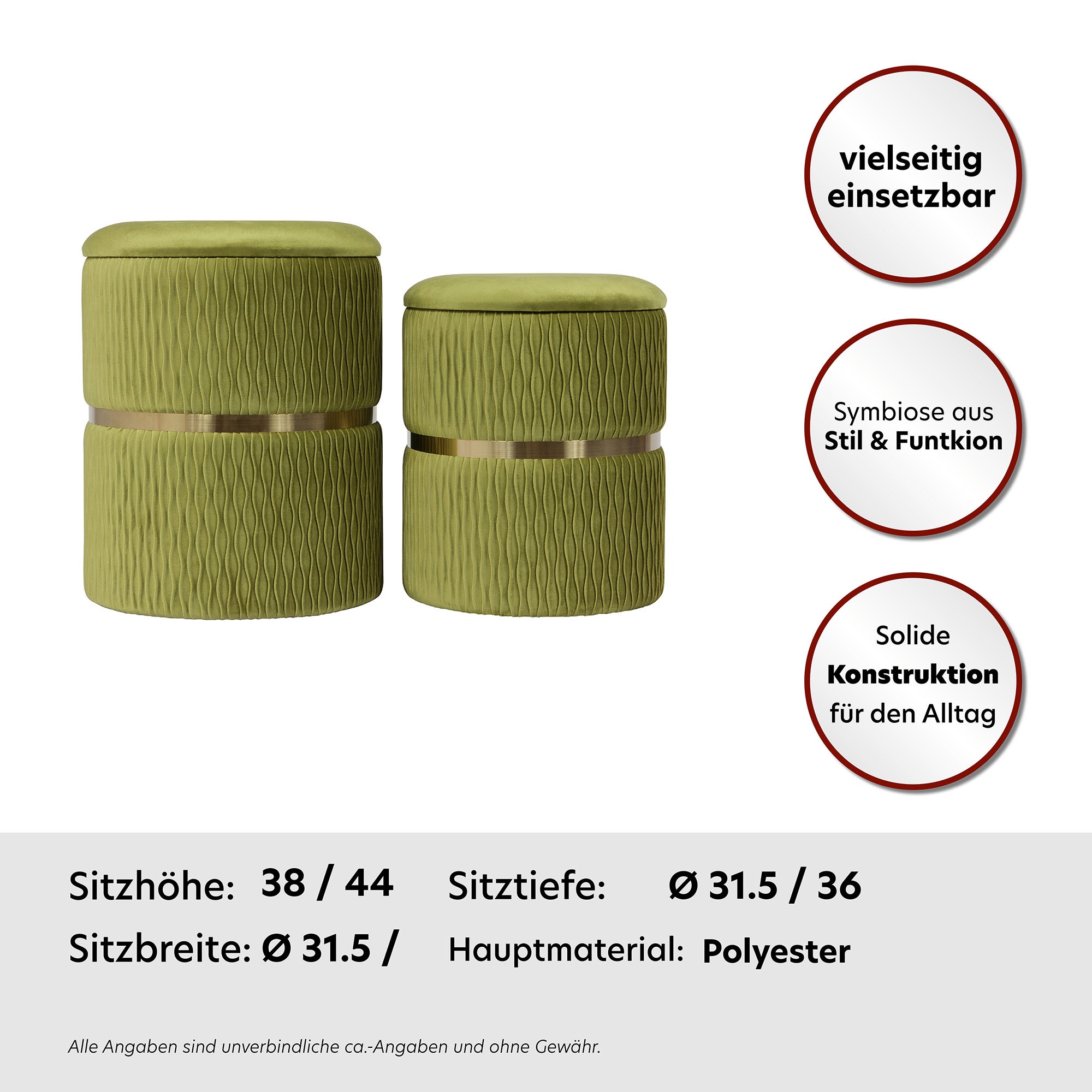 Kayoom Sitzhocker »Hocker Milas 2er-Set, Praktischer und versteckter Stauraum«, (Set, 2 St.), stapelbar, mit Stauraum, Edelstahlsockel, Farbenfroh unaufdringlich