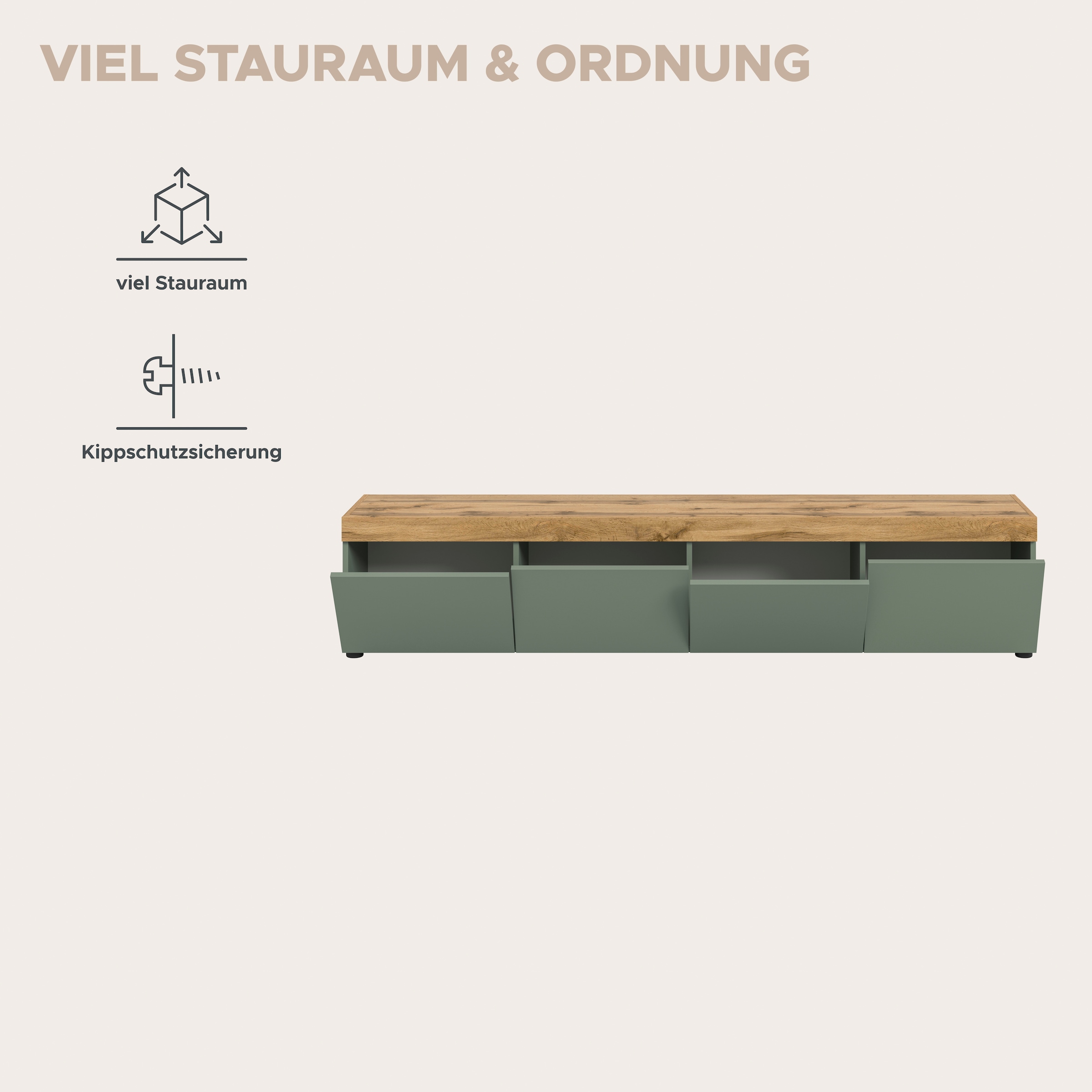 GOODproduct Table basse »MAMBO, TOPSELLER!, Breite 200cm, 4 Klappen, stehend oder hängend« 2 farbige Ausführung, in verschiedenen Farben erhältlich, 1 cuis tlg. Lowboard, TV Unterschrank, Tv-Schrank, Wohnzimmer