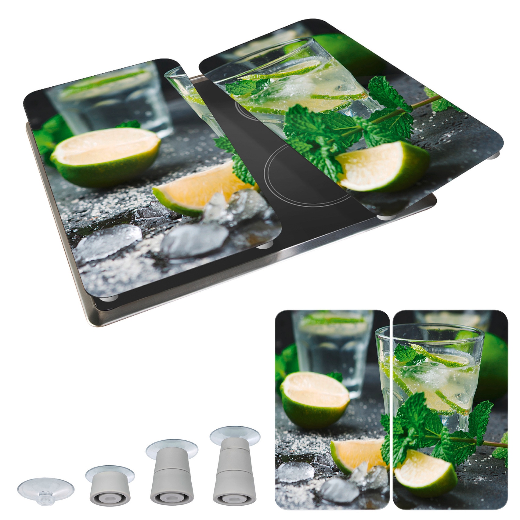 WENKO Herd-Abdeckplatte »Universal Modell Mojito«, (Set, 2 tlg.), Herdabdeckung für alle Herdarten, kratzfest, mit rutschfesten Füssen