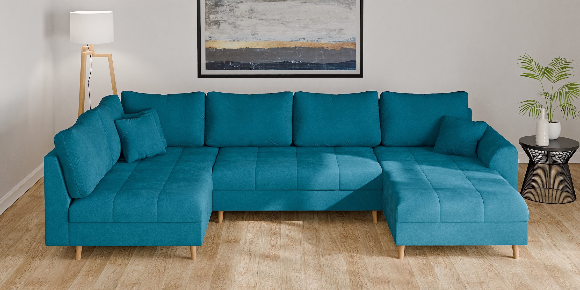 Home affaire Paysage de salon »CHARRE U-Form mit Ottomane, Masse B/T/H: 310/161/81 cm« feine Steppung, lose Rücken- und Zierkissen, auch in Cord und Bouclé