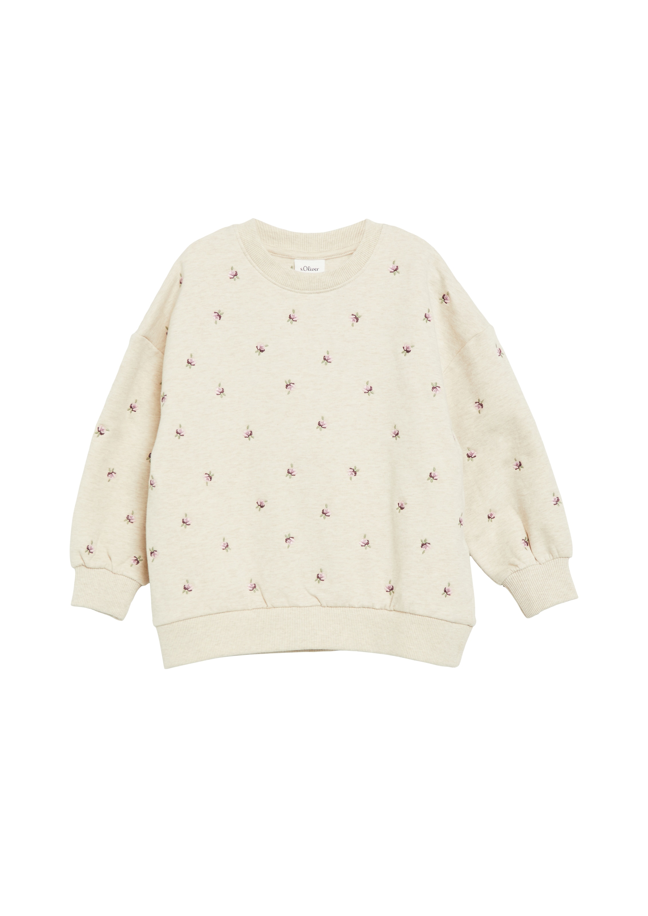 s.Oliver Junior Sweatshirt , Allover-Stickerei, melierte Optik, Rundhals
