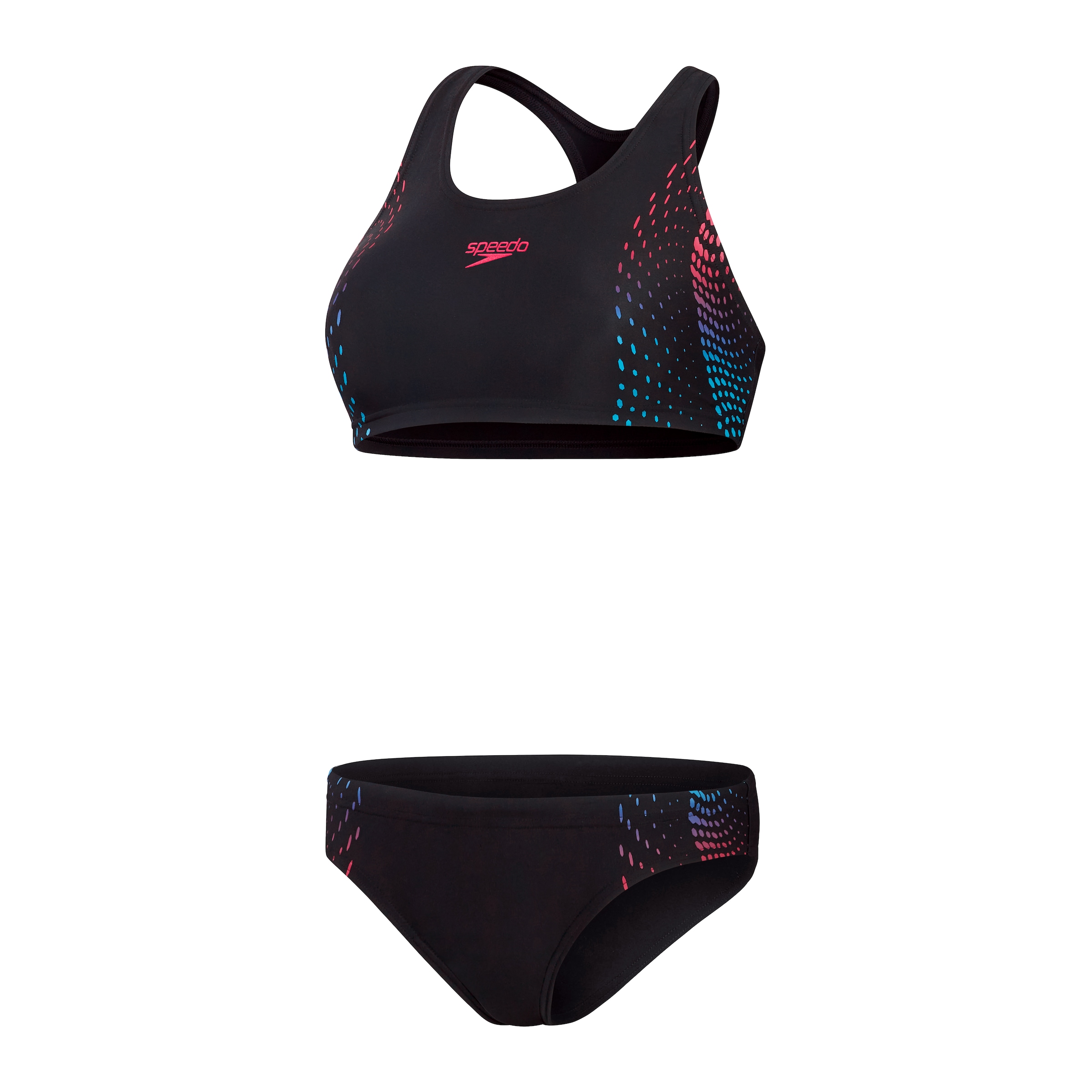 Image of Speedo Bandeau-Bikini "PLMT 2PC AF BLACK/PURPLE" 2 Stk. zweiteiliges Set, Bandeau-Schnitt, bequemer Sitz, strapazierfähig