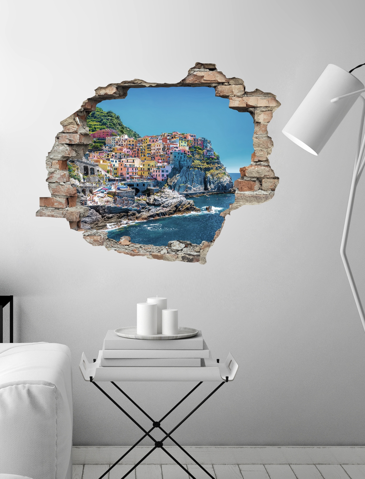 queence Wandtattoo »Küstenstadt«, (1 St.), Wandsticker, Wandbild, selbstklebend, 3D, Wanddurchbruch