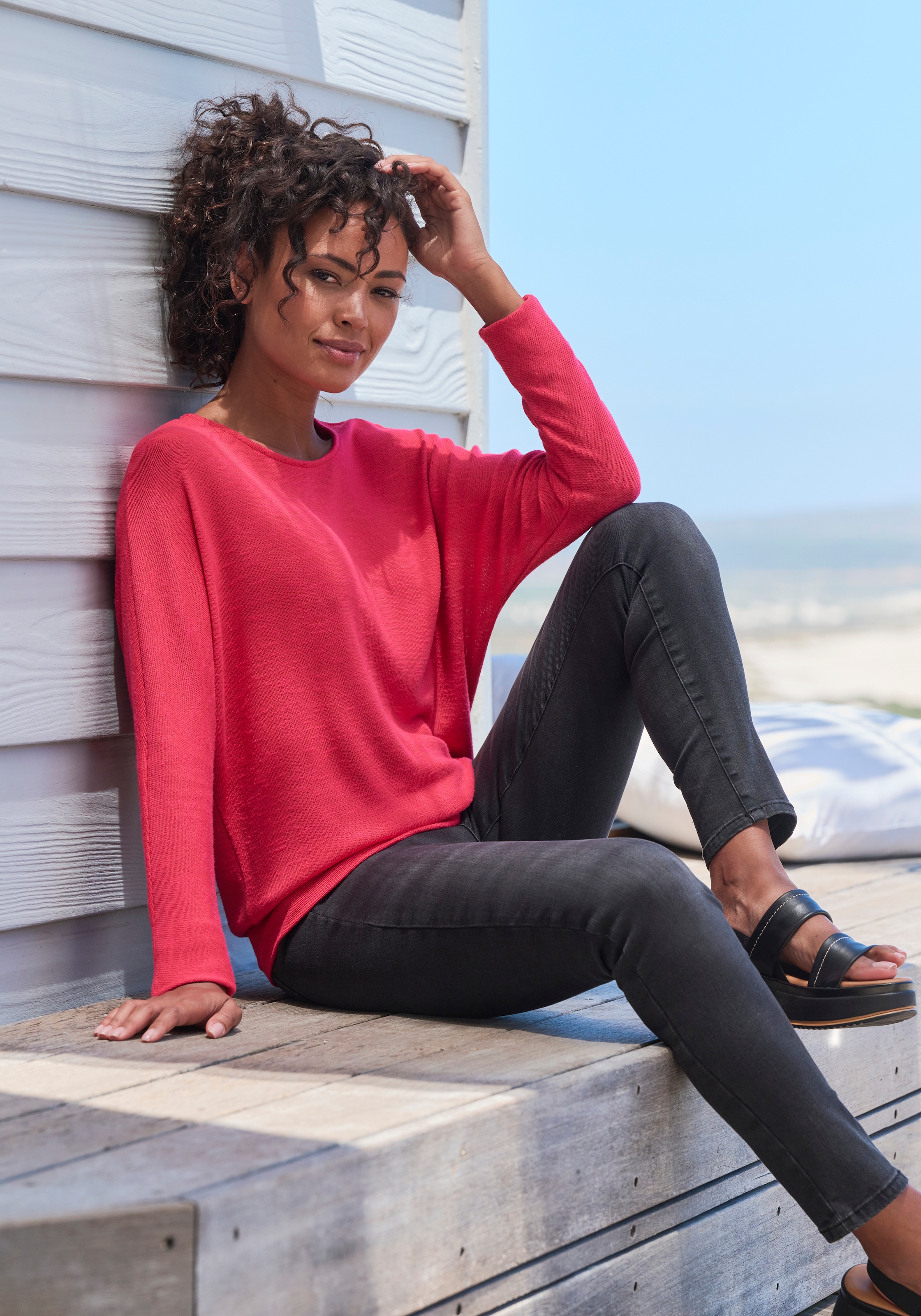 Vivance T-shirt à manches longues »mit breitem Bund« aus strukturiertem Feinstrick mit Viskose