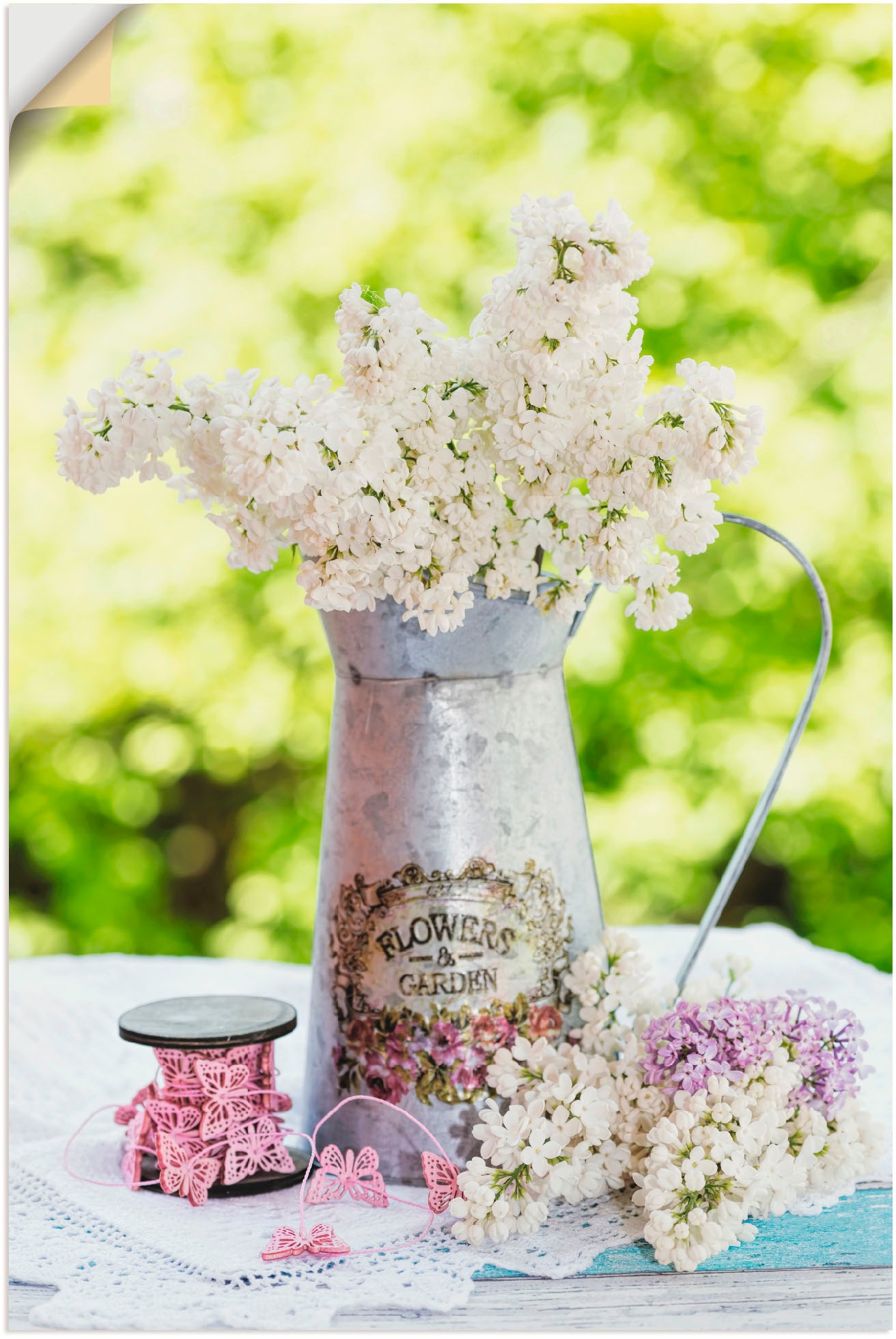 Image of Artland Wandbild »Flieder und Shabby Chic Stillleben«, Blumen, (1 St.), in vielen Grössen & Produktarten - Alubild / Outdoorbild für den Aussenbereich, Leinwandbild, Poster, Wandaufkleber / Wandtattoo auch für Badezimmer geeignet bei Ackermann Versand Sch