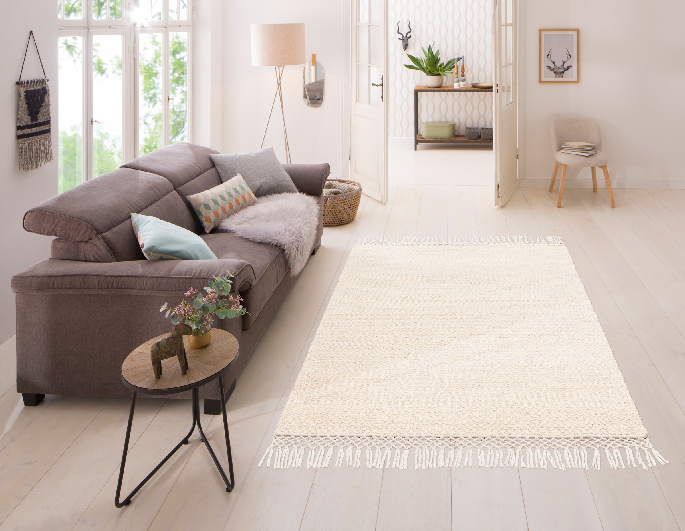 Home affaire Teppich »Amba«, rechteckig, 6 mm Höhe, flache Teppiche, Wendeteppich, Uni Farben, Wohnzimmer, Esszimmer