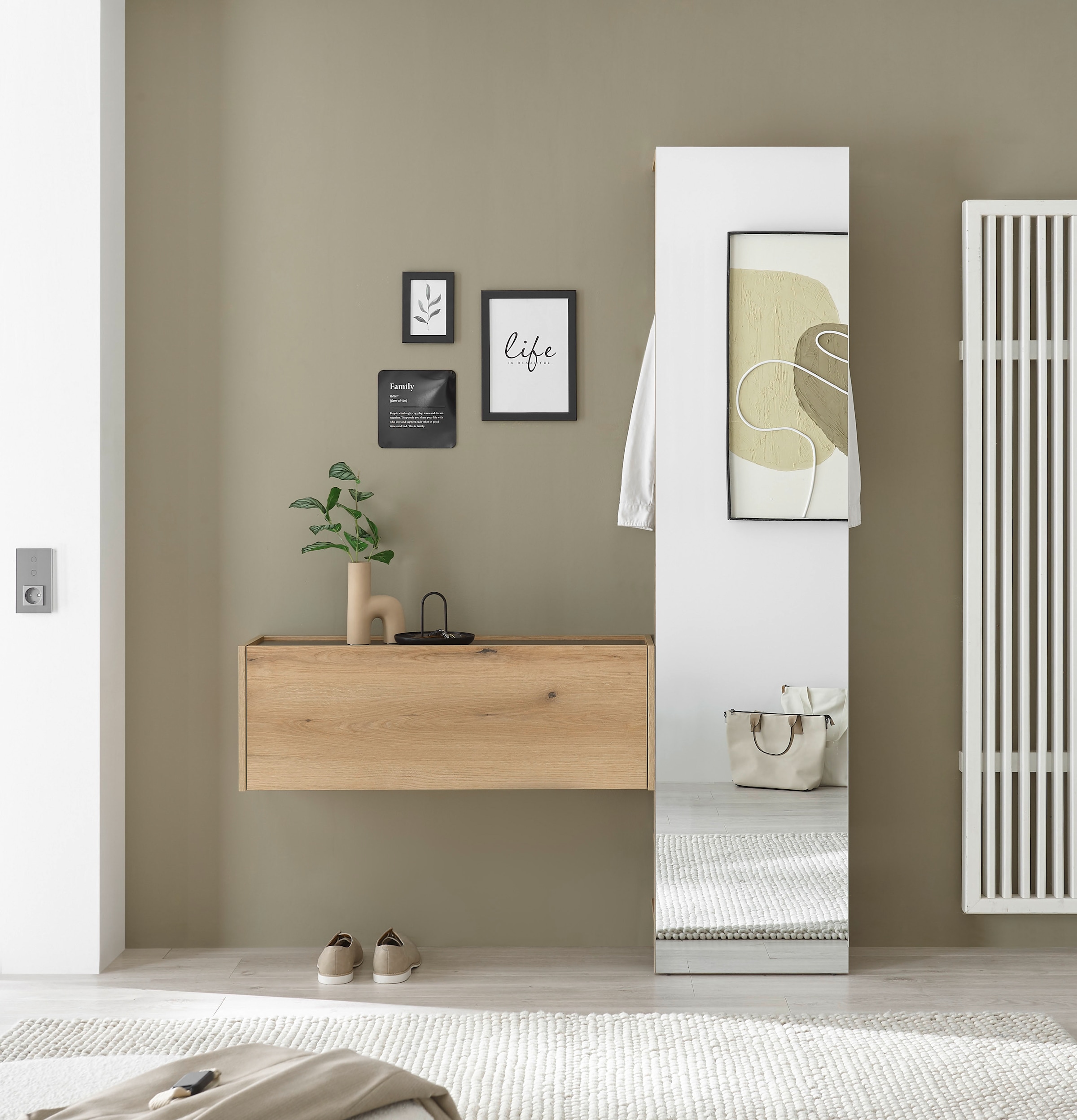 INOSIGN Garderobenschrank »GiRON/CiTY, moderner Garderobenschrank, Kleiderschrank mit Stauraum« Spiegeltür, Teleskopauszug, Tür beidseitig montierbar, 60 cm breit