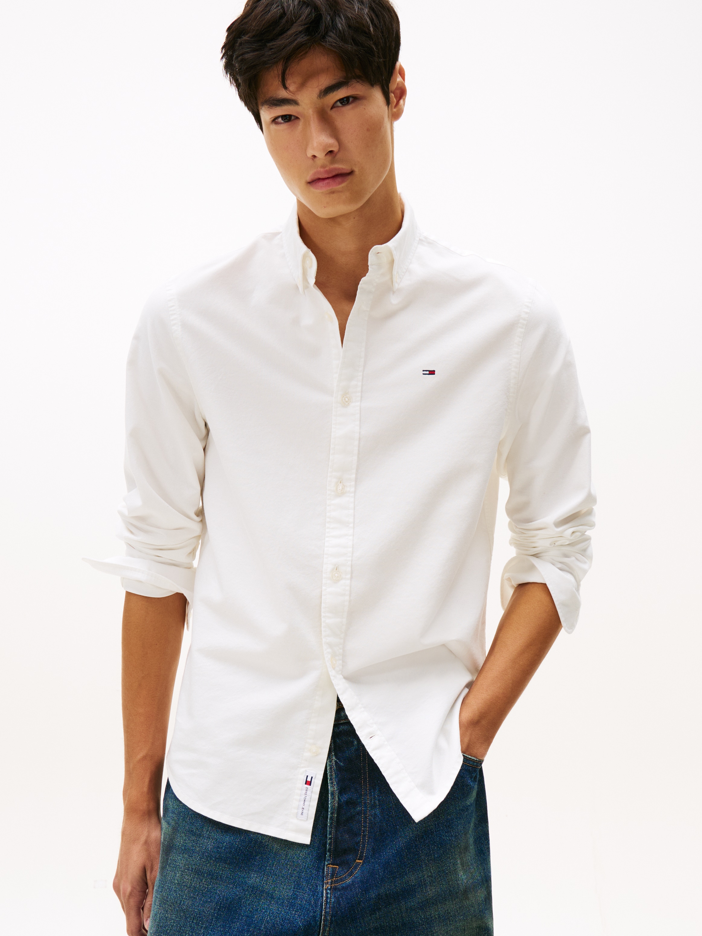 Image of Tommy Jeans Langarmhemd "TJM REGULAR OXFORD" mit Rundhalsausschnitt, Button-down-Kragen