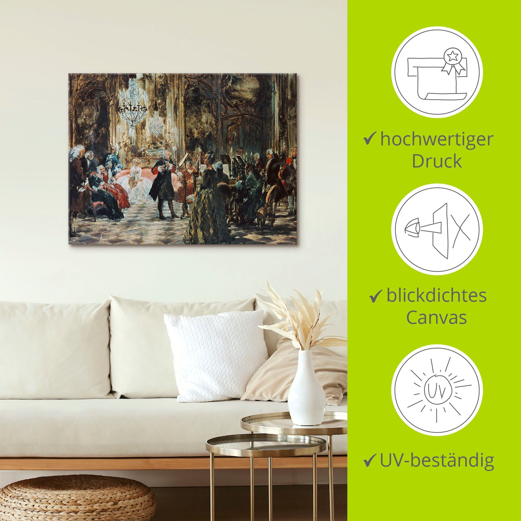 Artland Wandbild »Flötenkonzert Friedrich des Grossen.«, Orchester & Bands, (1 St.), als Leinwandbild, Poster in verschied. Grössen