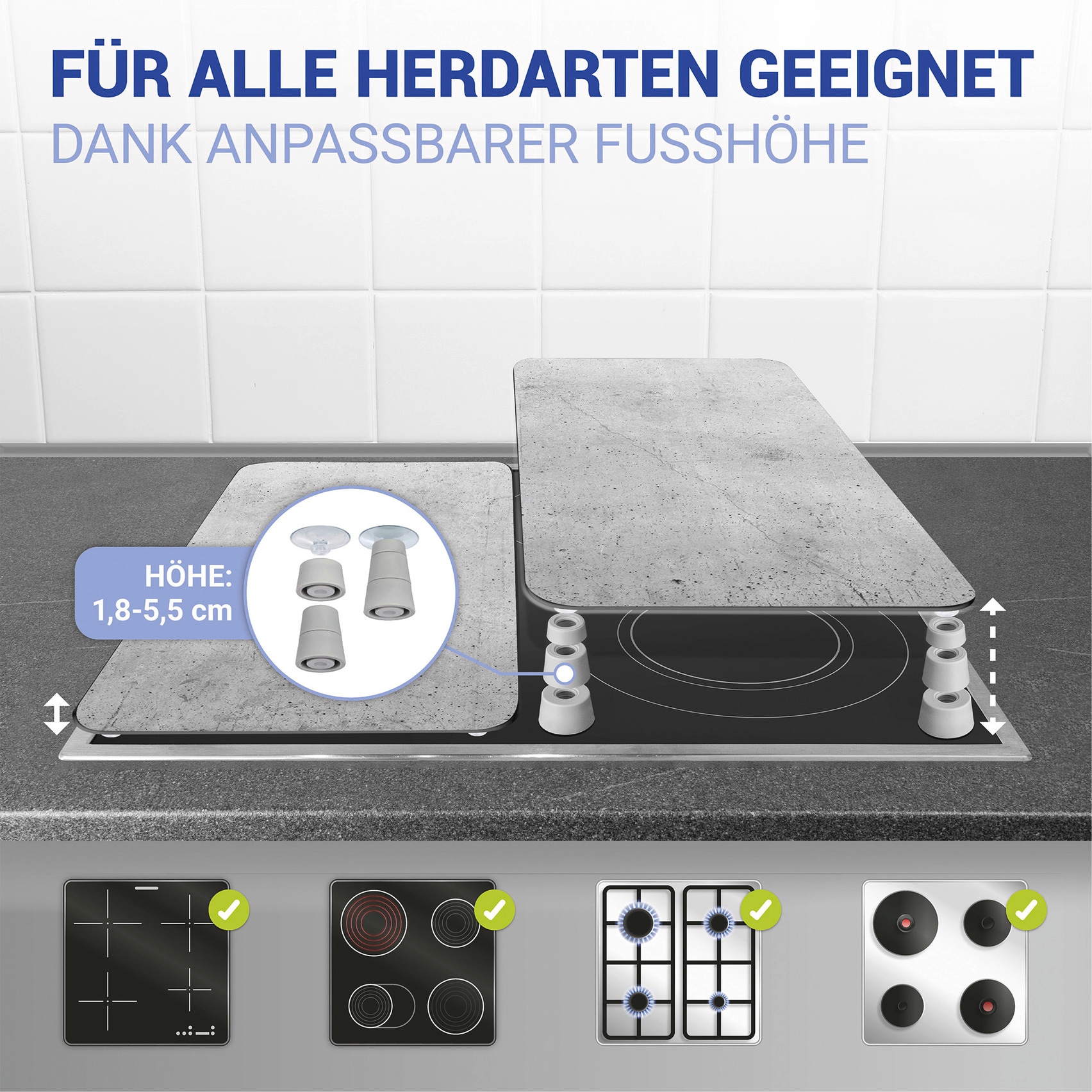 WENKO Herd-Abdeckplatte »Universal Modell Beton«, (Set, 2 tlg.), Herdabdeckung für alle Herdarten, kratzfest, mit rutschfesten Füssen