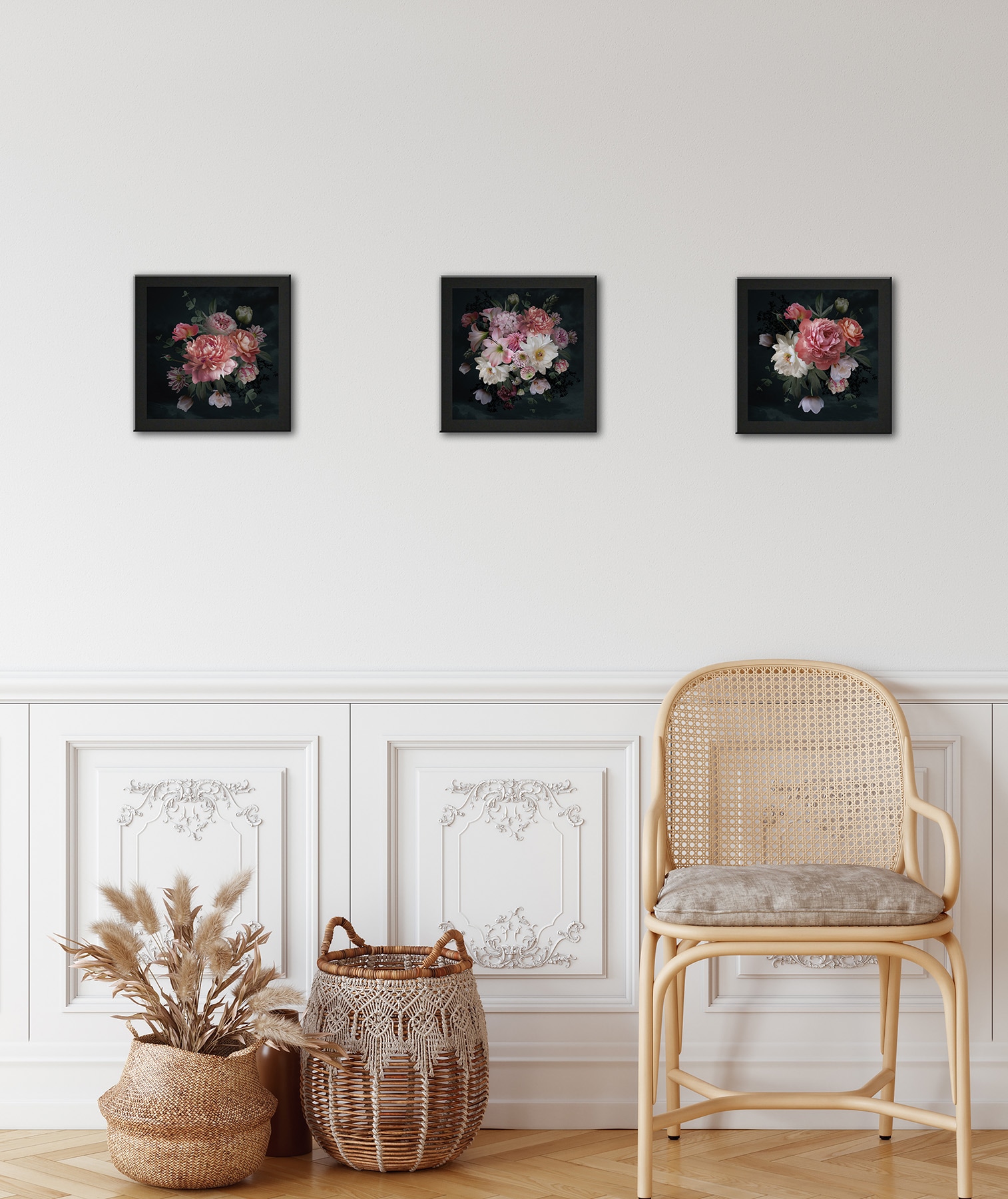 Bönninghoff Bild mit Rahmen »3er-Set gerahmte Bilder BLUMEN 3x23x23 cm – Deko modern« Blumen Set, 1 Stk. tlg. mehrteiliges Bilder-Set, harmonisch aufeinander abgestimmt