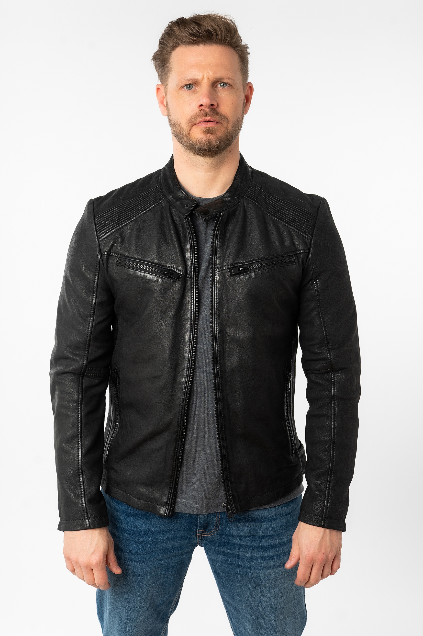 Image of Mauritius Lederjacke "MMTaibo SF" mit Stehkragen und Drucker