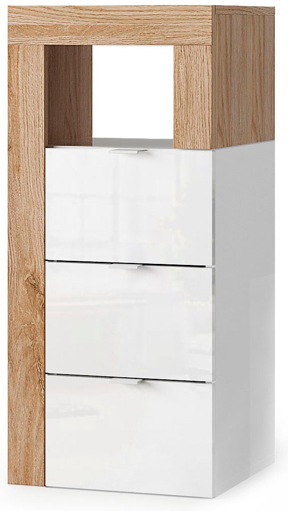 Image of welltime Unterschrank "Hamburg Höhe 78 cm, Breite 35 cm, Badkommode mit 3 Schübkästen," Badezimmerschrank, dekorativer Rahmen, offenes Fach, Metallgriffe