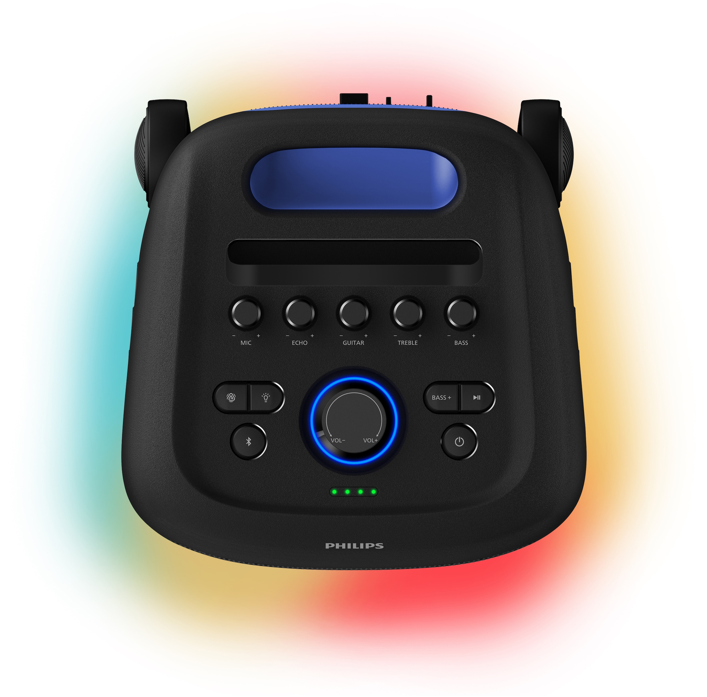 Philips Party-Lautsprecher »TAX5000E« Stereo (Bluetooth Bass- und Lautstärkeregelung | Beleuchtungseffekte | Extra Bass | Kabellos | Karaoke-fähig | Lautstärkeanpassung | Sprachsteuerung über das Smartphone | USB-Aufnahme 100 W)