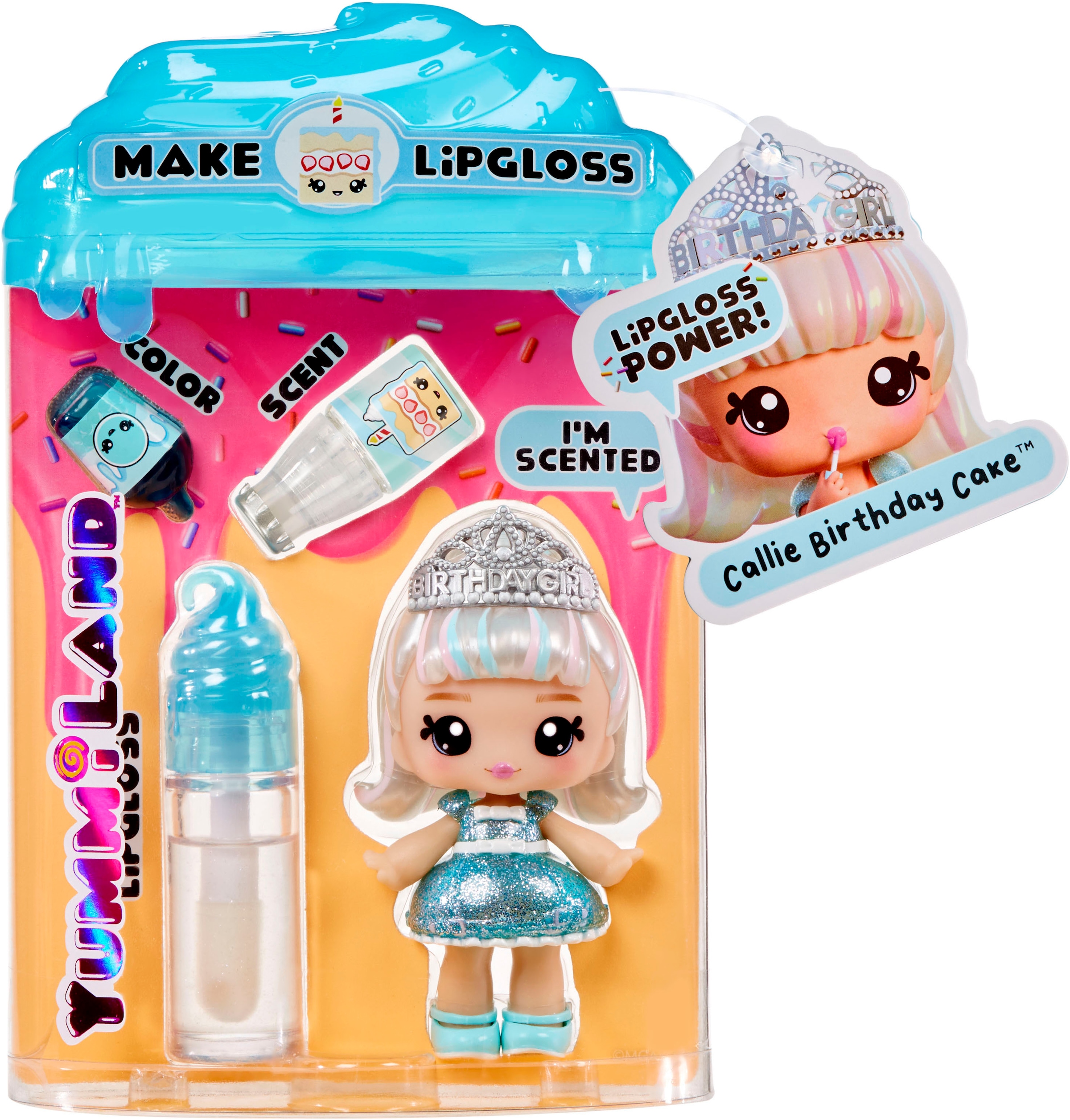 YUMMILAND Mini-poupée »Yummiland Lipgloss Doll - Callie Birthday Cake« inklusive Schlüsselanhänger
