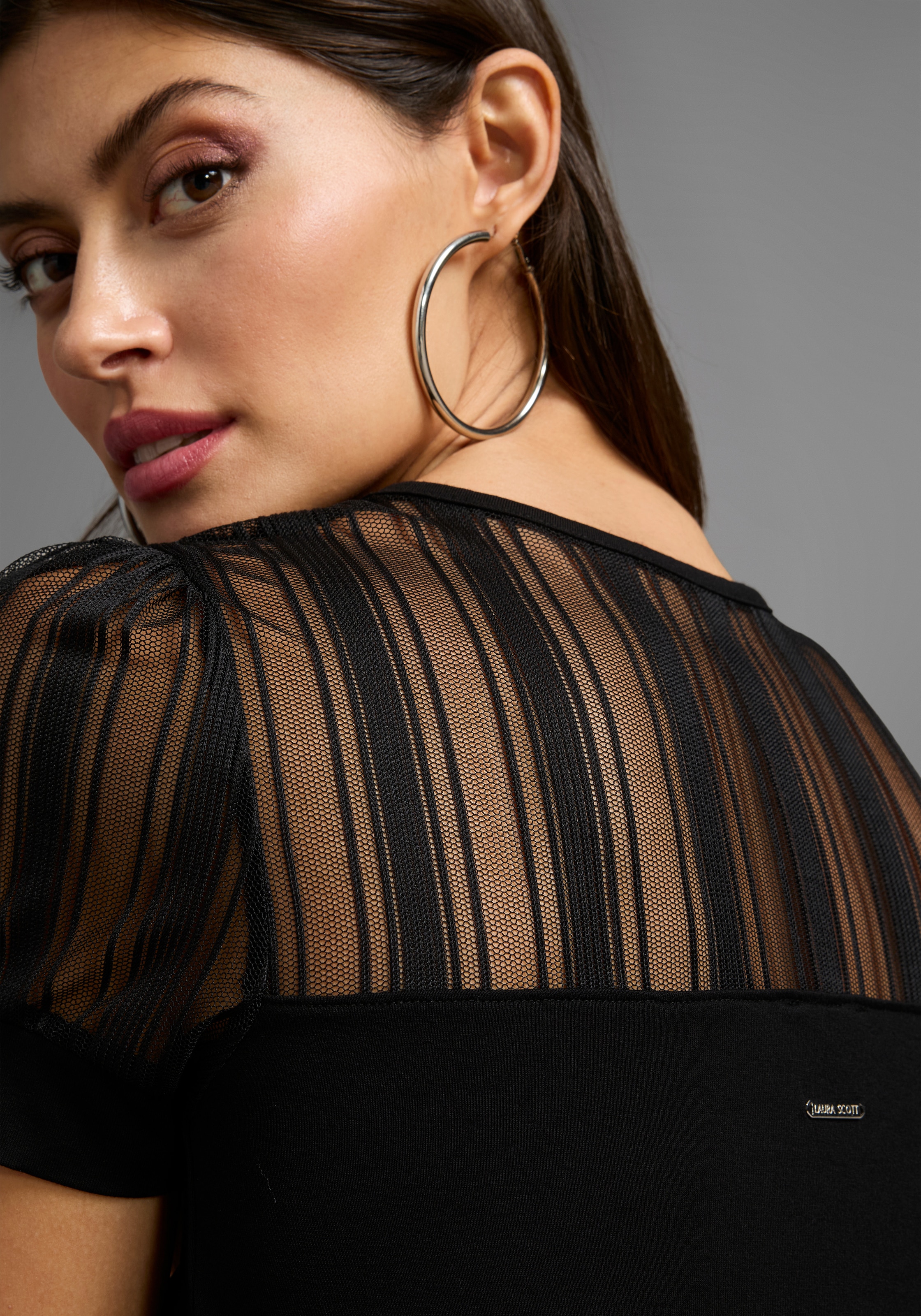 Laura Scott Sommerkleid, mit gestreiften Mesh-Einsatz & elastischem Bund