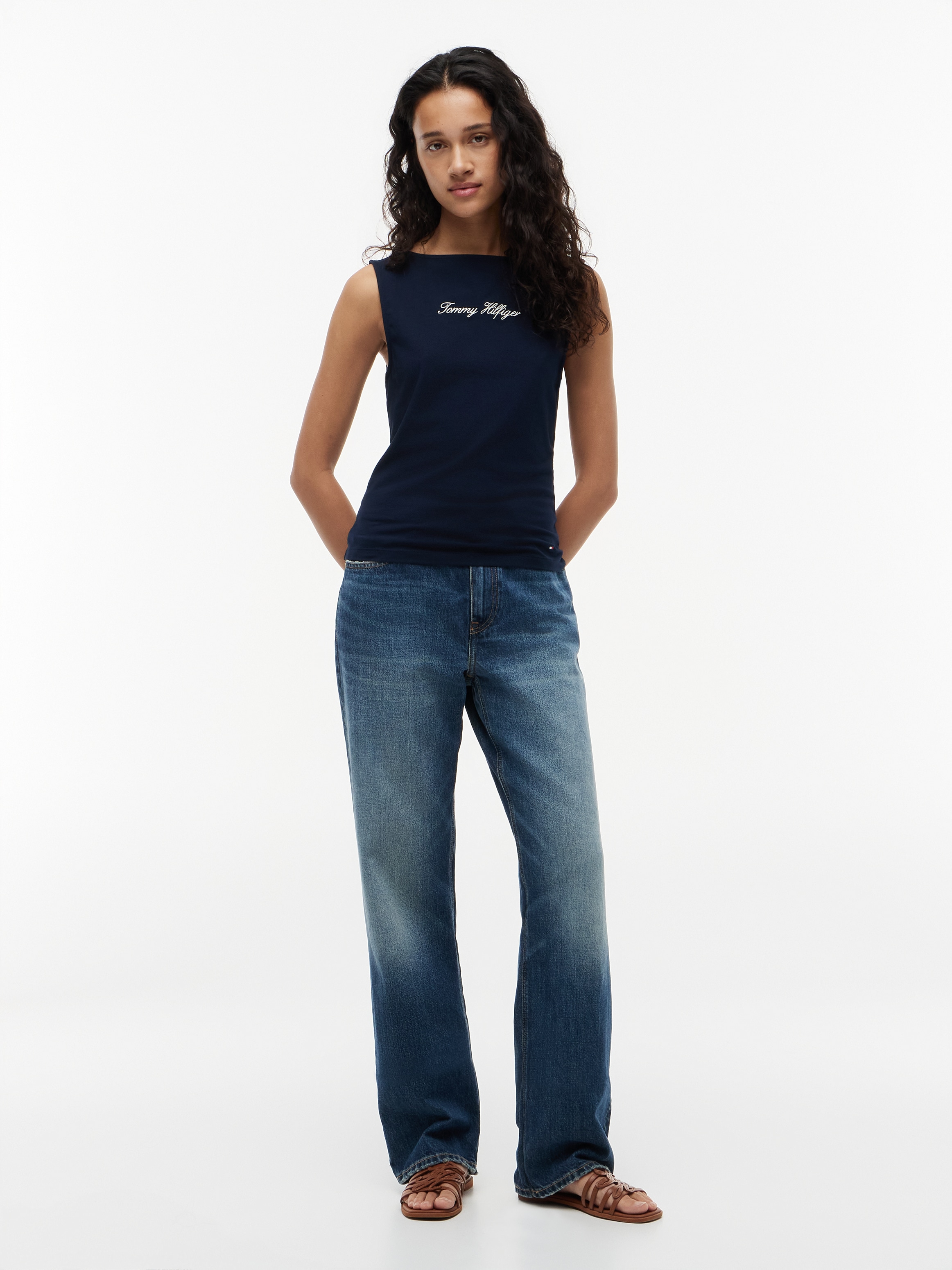 Tommy Hilfiger Tanktop »CLASSIC SCRIPT BOAT-NK TOP« Baumwollmischung, U-Boot Ausschnitt