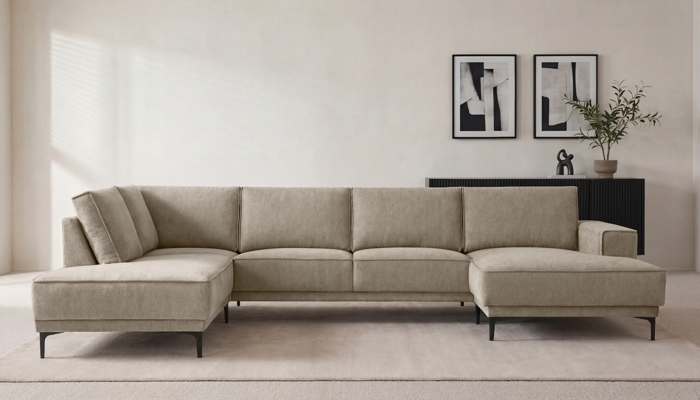 Home affaire Wohnlandschaft »OLAND Bouclé U-Form, XXL, B: 345 cm, Skandi-Design« U-Form, 345 cm, Wellenunterfederung, Skandi-Design, Metallfüsse