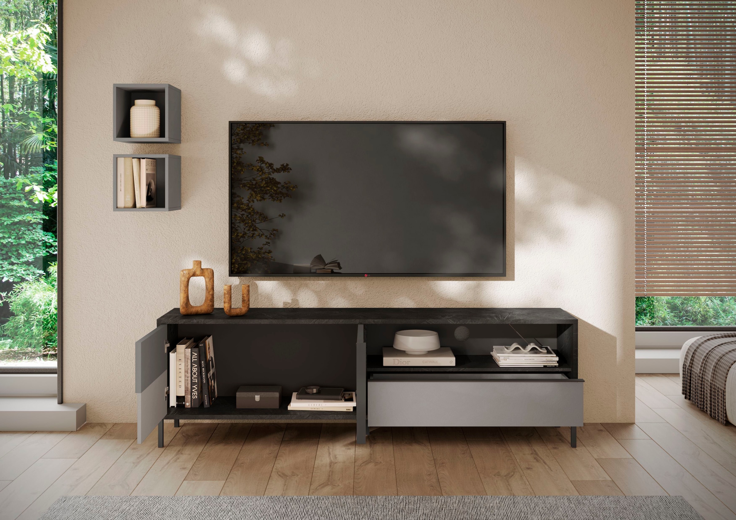 Image of Home affaire Lowboard "Everest Breite 206 cm, TV-Board mit 2 Türen u. 1 Schubkasten" Fernsehtisch, TV-Schrank, Soft/Self Closing, Korpus 22 mm