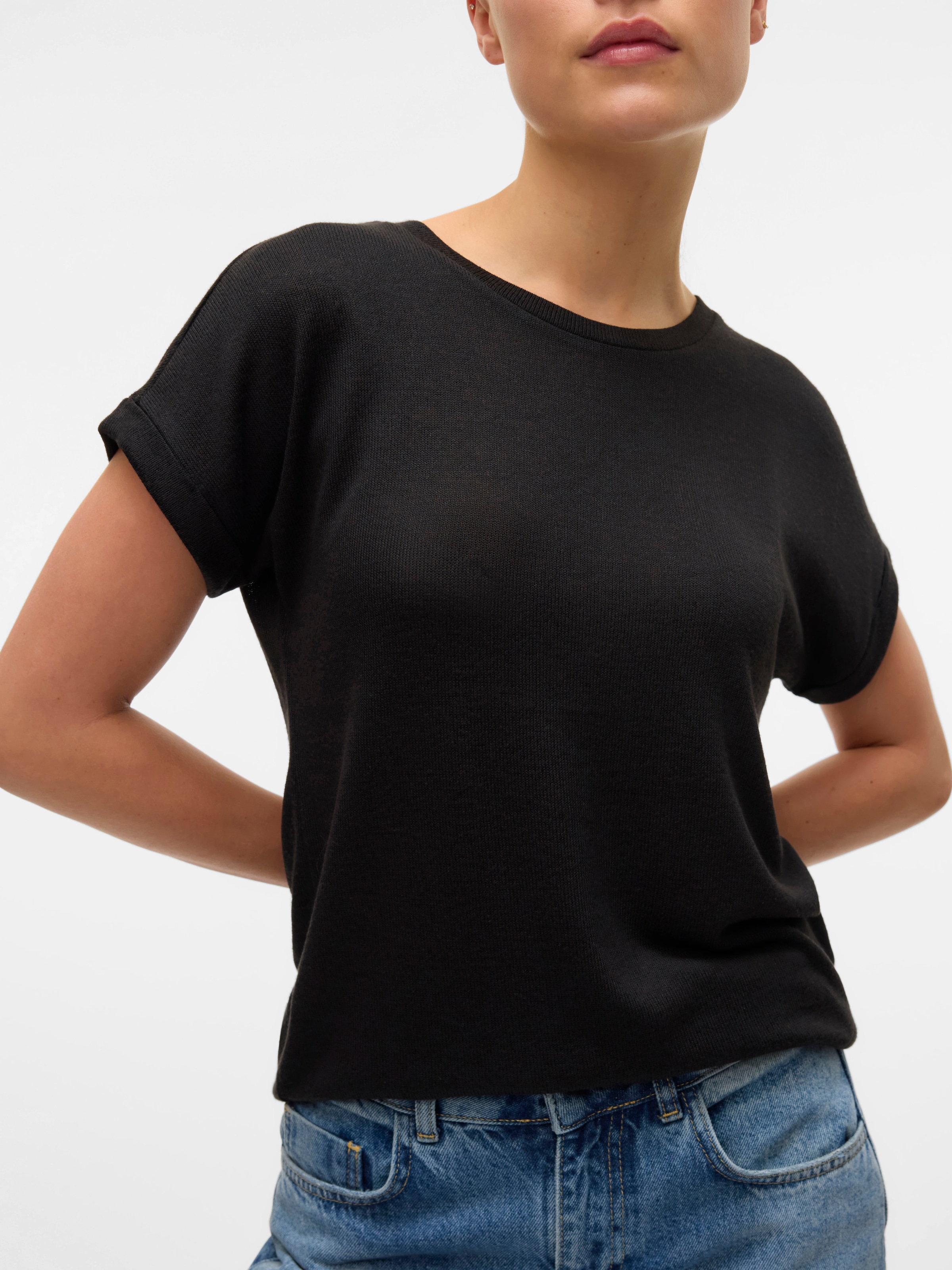 Vero Moda Pull à manches courtes »VMBRIANNA SS O-NECK PULLOVER BOO  REP« mit überschnittenen Schultern mit Umschlagsaum