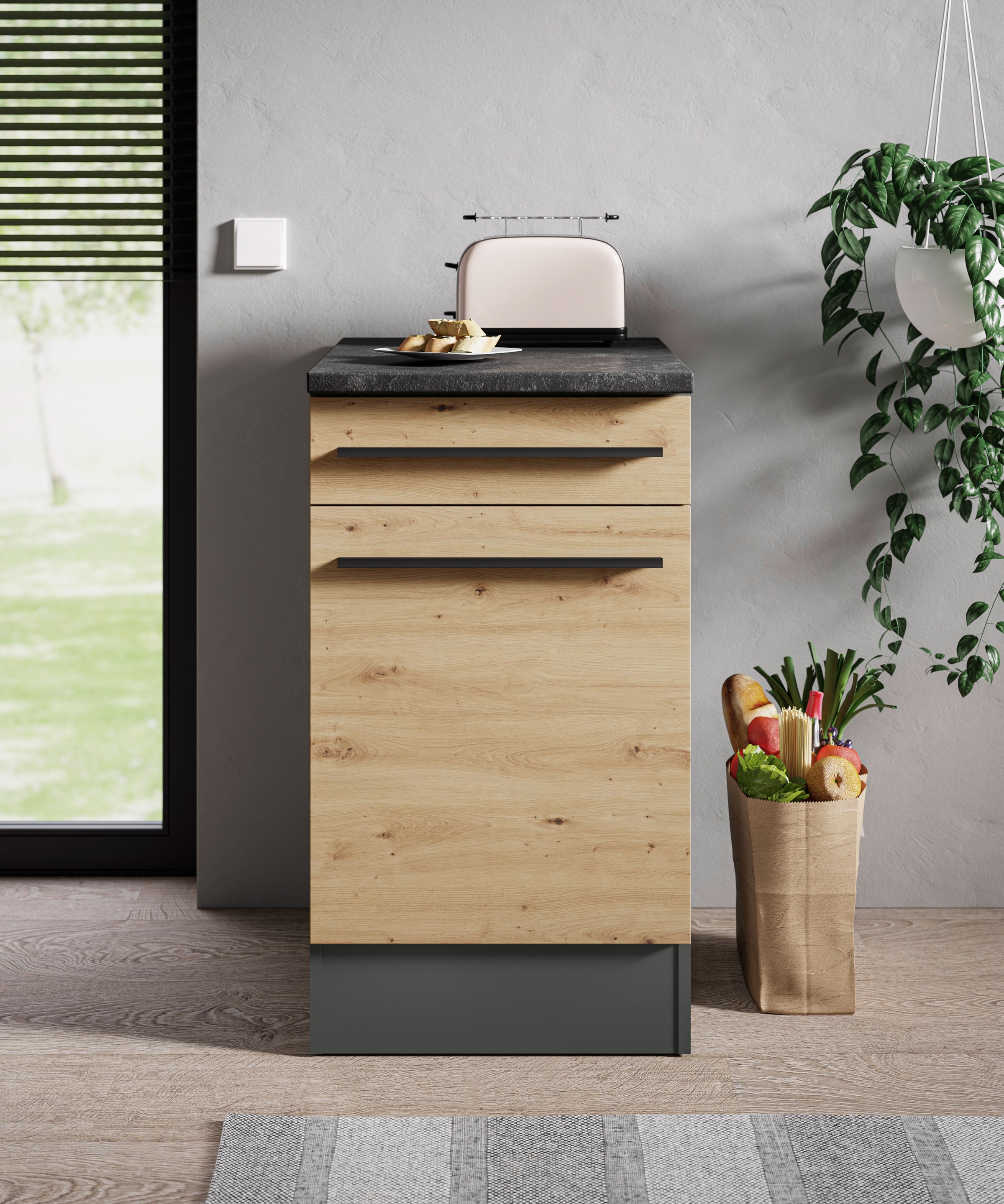 BASIC by Balculina Armoire basse »Jazz 50er Unterschrank, Küchenschrank BxHxT 50x90x60 cm« 1 cuis tlg. meuble bas avec 1 porte, 1 tiroir et 1 étagère