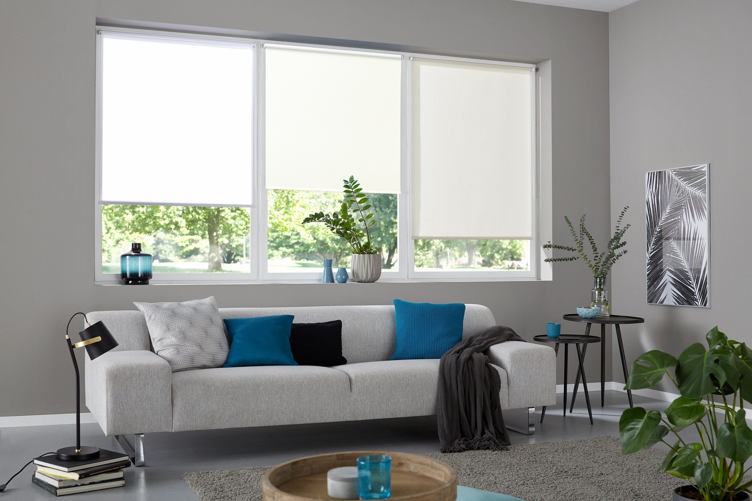 GOODproduct Rollo »NELLIA« Lichtschutz Sichtschutz ohne Bohren freihängend Klemmfix, Seitenzugrollo in natürlicher Leinenoptik, NEUHEIT