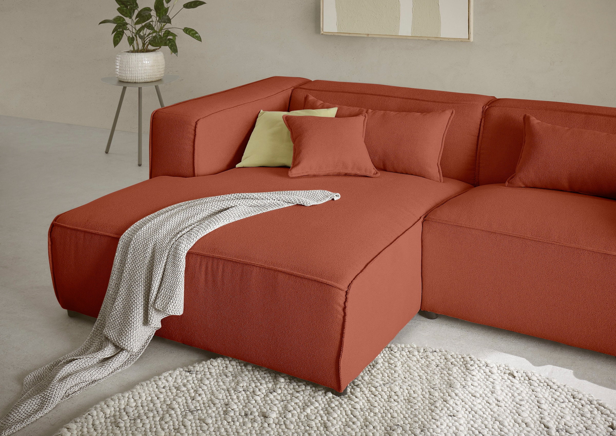 LeGer Home by Lena Gercke Canapé d'angle »PIARA Struktur mit Kedernaht L-Form« ottomane au choix droite/gauche, pieds noirs, confort d'assise agréable