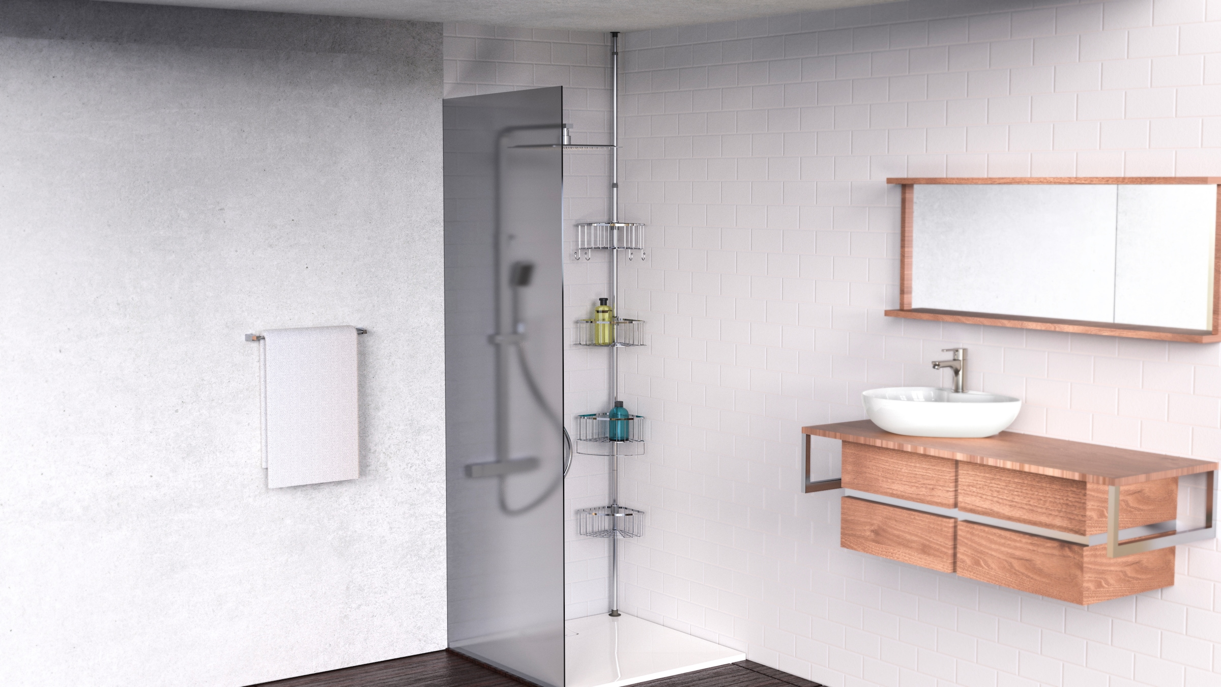 Eisl Etagère de douche »Teleskop« hauteur réglable, 4 paniers amovibles, acier inoxydable, montage facile