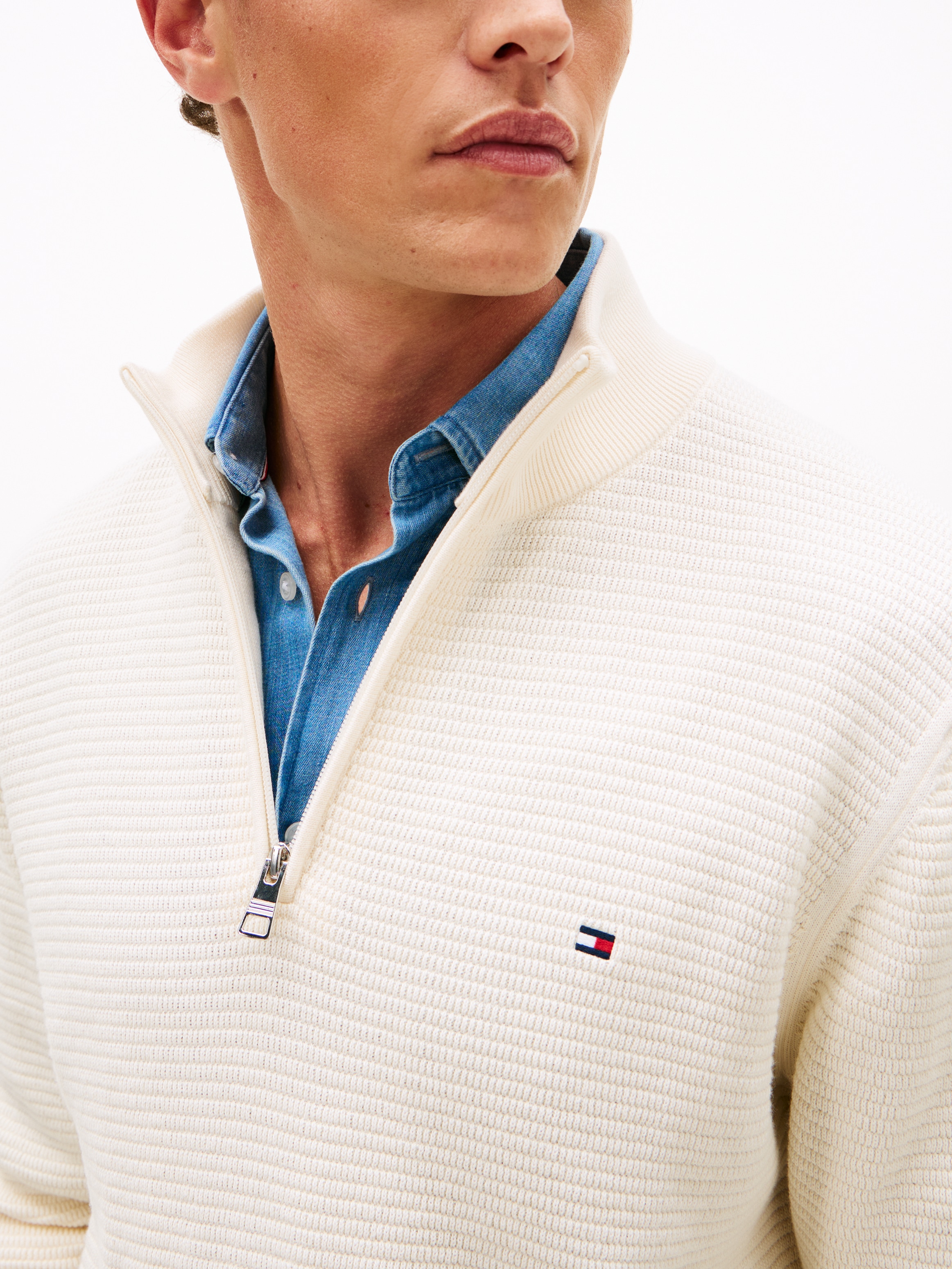 Tommy Hilfiger Pull en tricot »SEASONAL STRUCTURE ZIP MOCK« Regular fit mit Troyerkragen