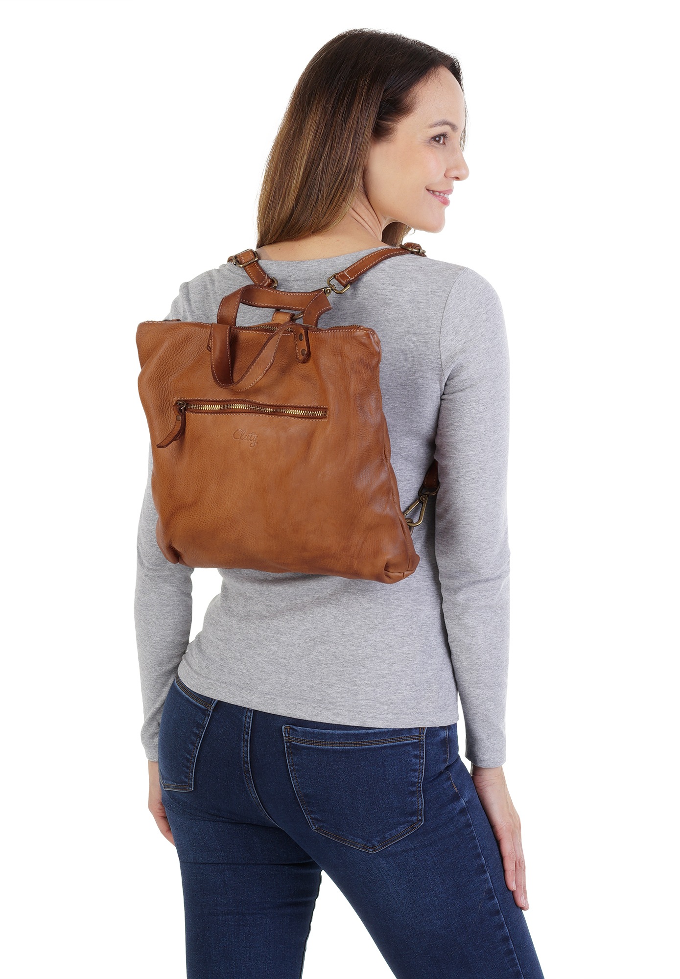 Cluty Umhängetasche, echt Leder, Made in Italy