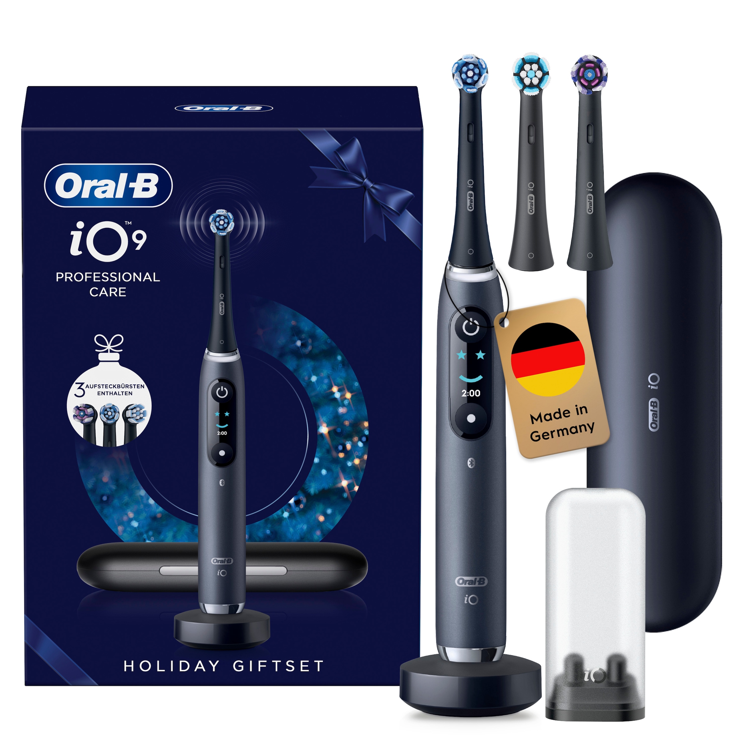 Image of Oral-B Elektrische Zahnbürste "iO Series 9" 3 Stk. Aufsteckbürsten Geschenkedition, 7 Putzmodi, Lade-Reise-Etui