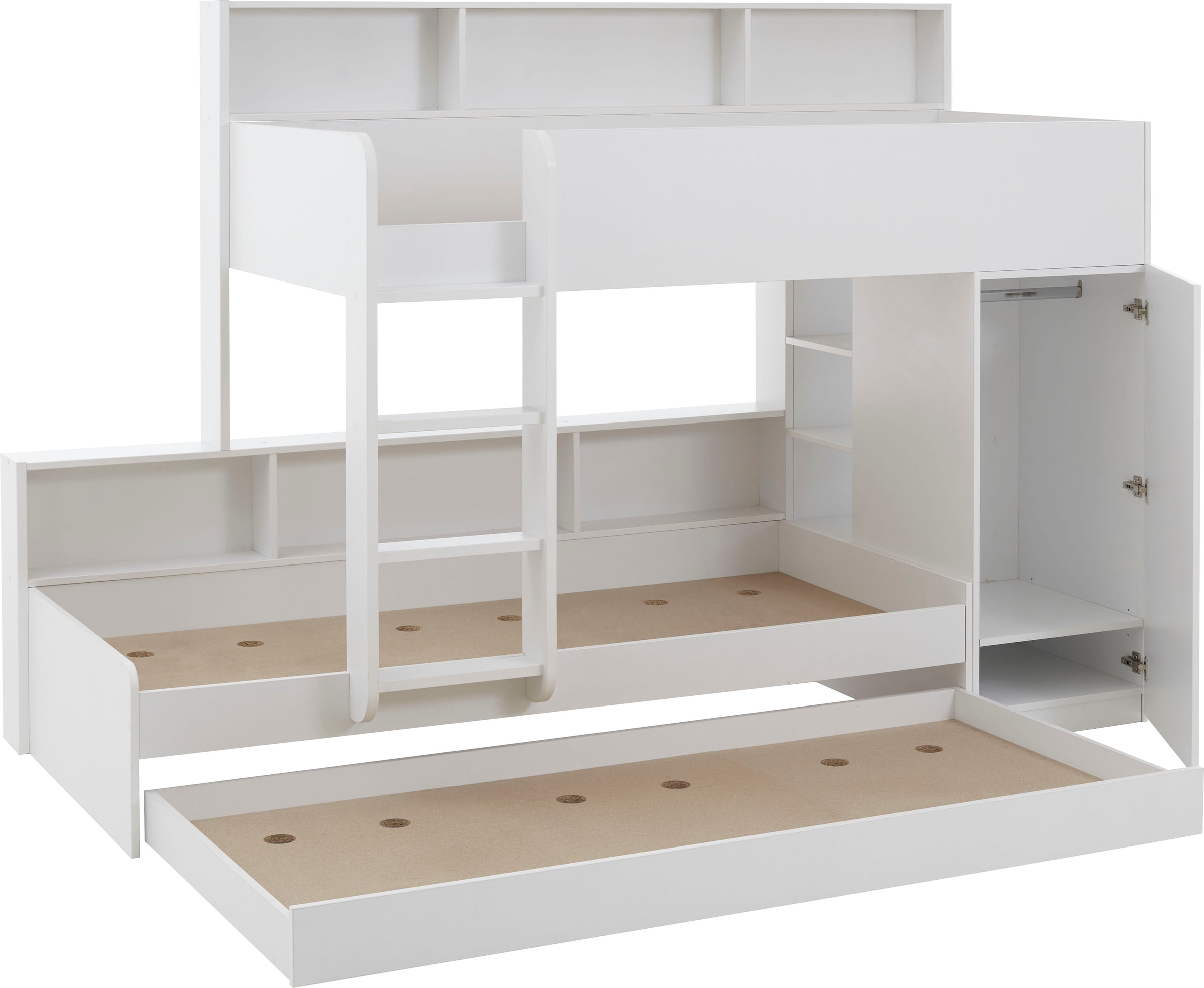 Relita Lit superposé 2 couchages, armoire, étagères et tiroir-lit