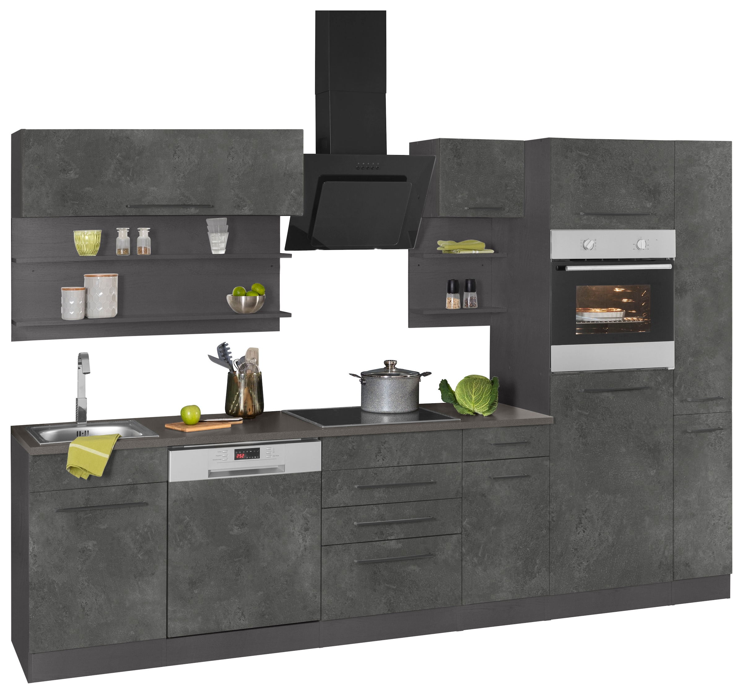 KOCHSTATION Kitchenette »KS-Tulsa« sans appareils électriques, largeur 300 cm, poignées métal noires, façades MDF
