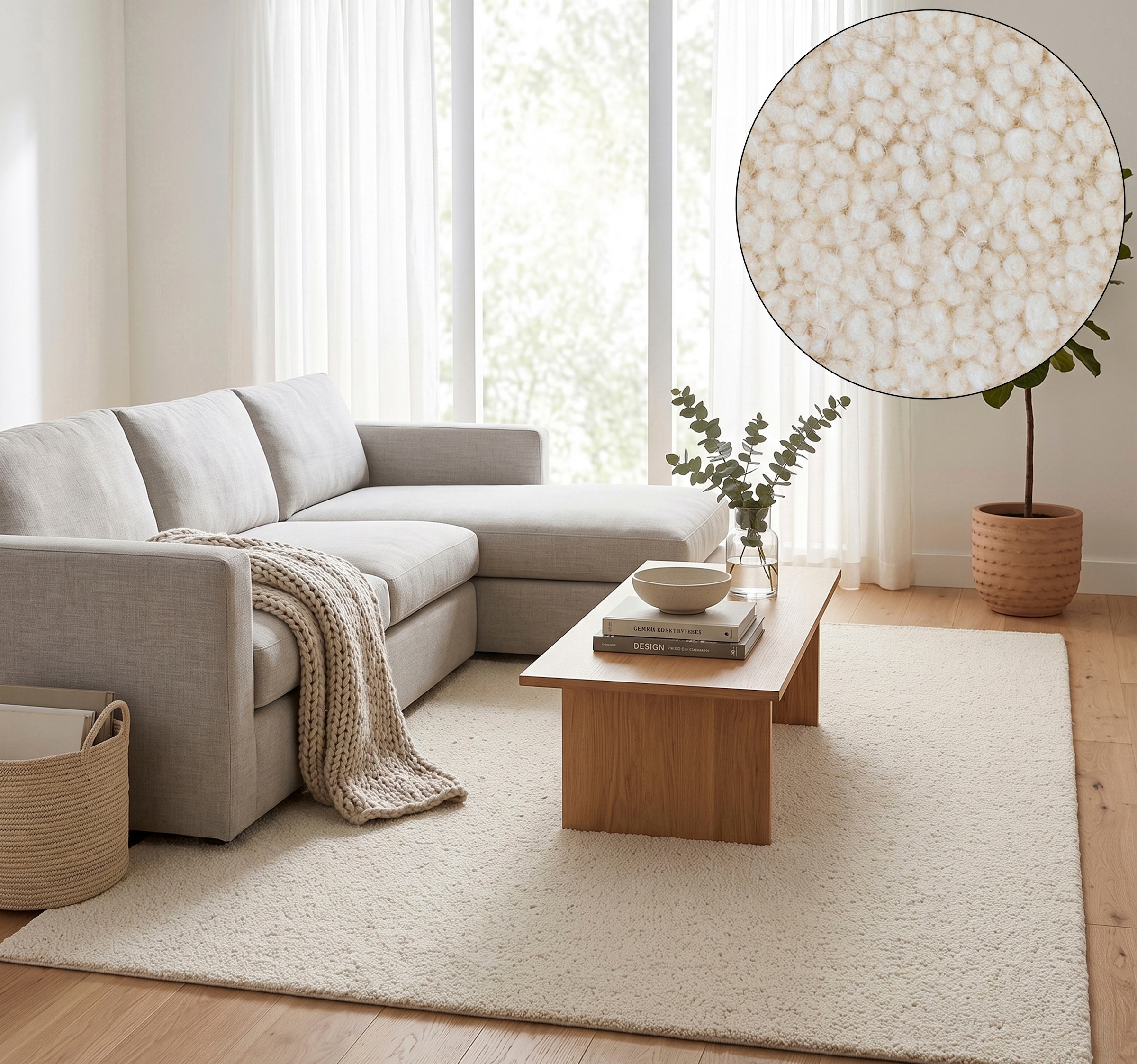 Image of THEKO Wollteppich "Royal Berber Uni" rechteckig 18 mm Höhe Berber Optik, reine Wolle, auch in rund, Wohnzimmer, Schlafzimmer