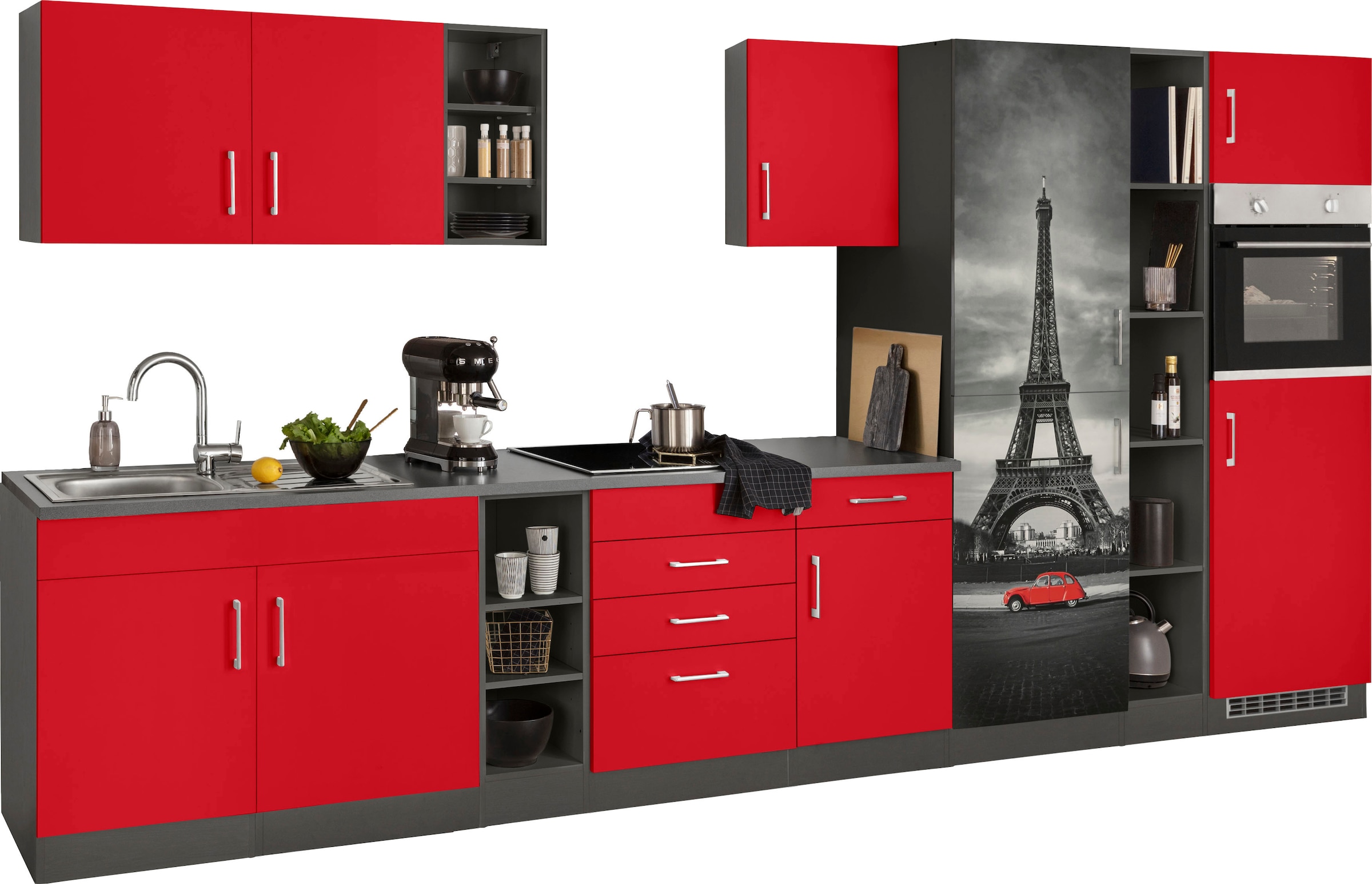KOCHSTATION Kitchenette »KS-Paris â€“ Küchen mit einzigartigen Fotomotiven auf den Fronten« Largeur 390 cm, au choix avec appareils électriques et induction
